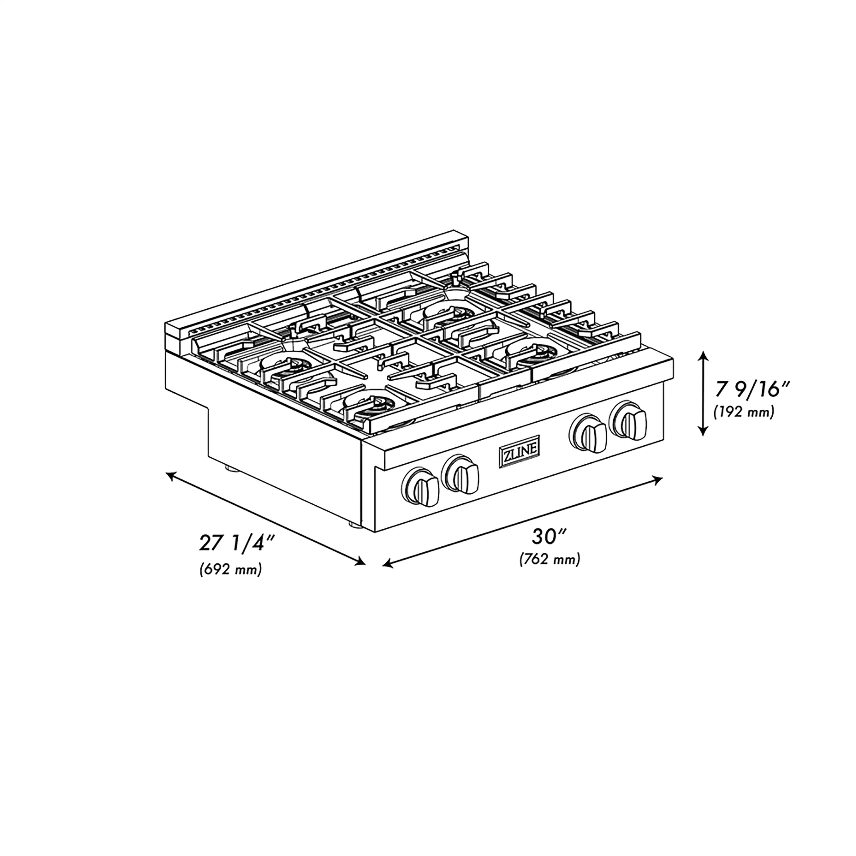 ZLINE Autograph Edition 30-Inch Paramount Gas Rangetop with 4 Burner DuoPro™ Cooktop in Satin Stainless Steel and Matte Black Accents (PSRTSZ-30-MB) - Image 13