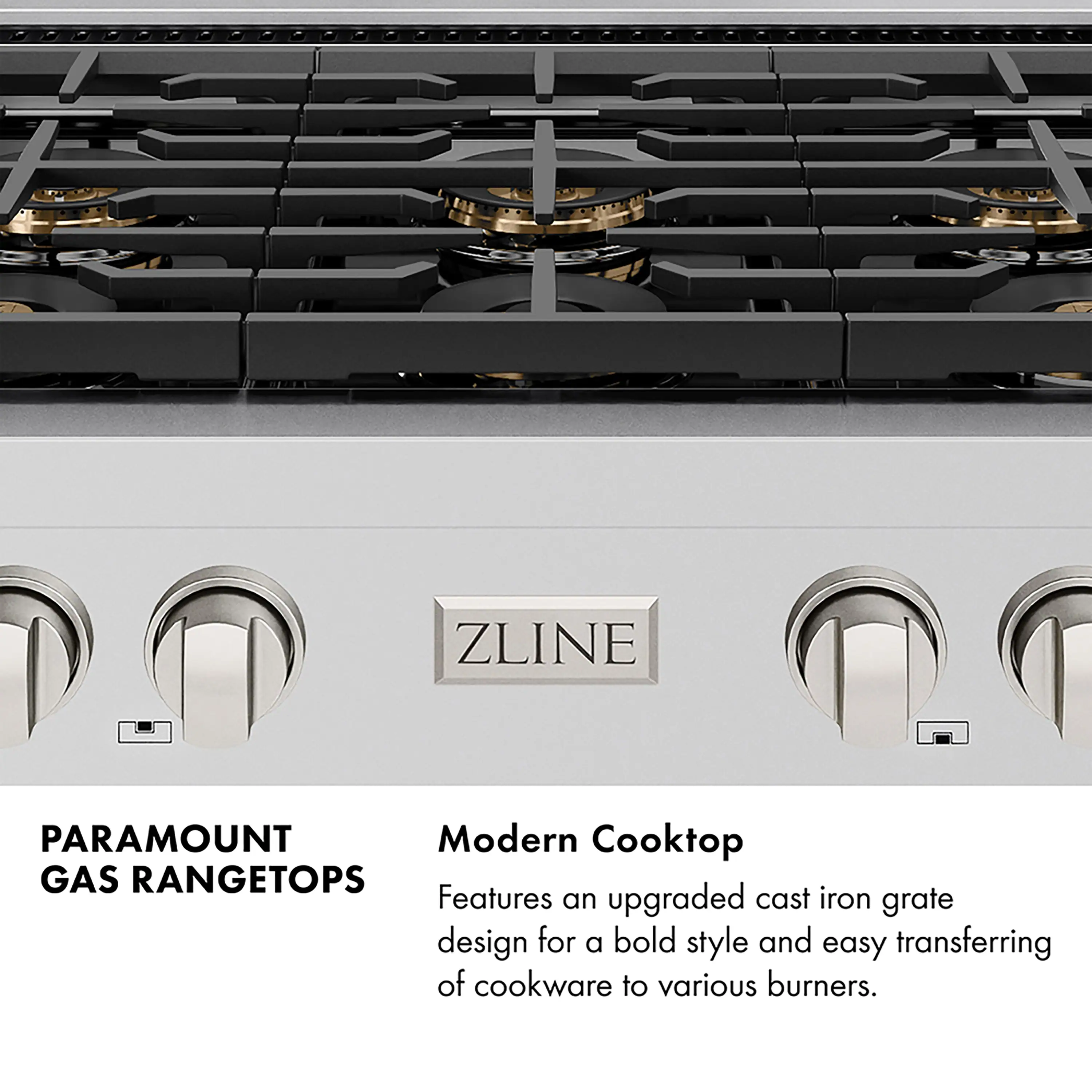 ZLINE Autograph Edition 30-Inch Paramount Gas Rangetop with 4 Burner DuoPro™ Cooktop in Satin Stainless Steel and Polished Gold Accents (PSRTSZ-30-G) - Image 6