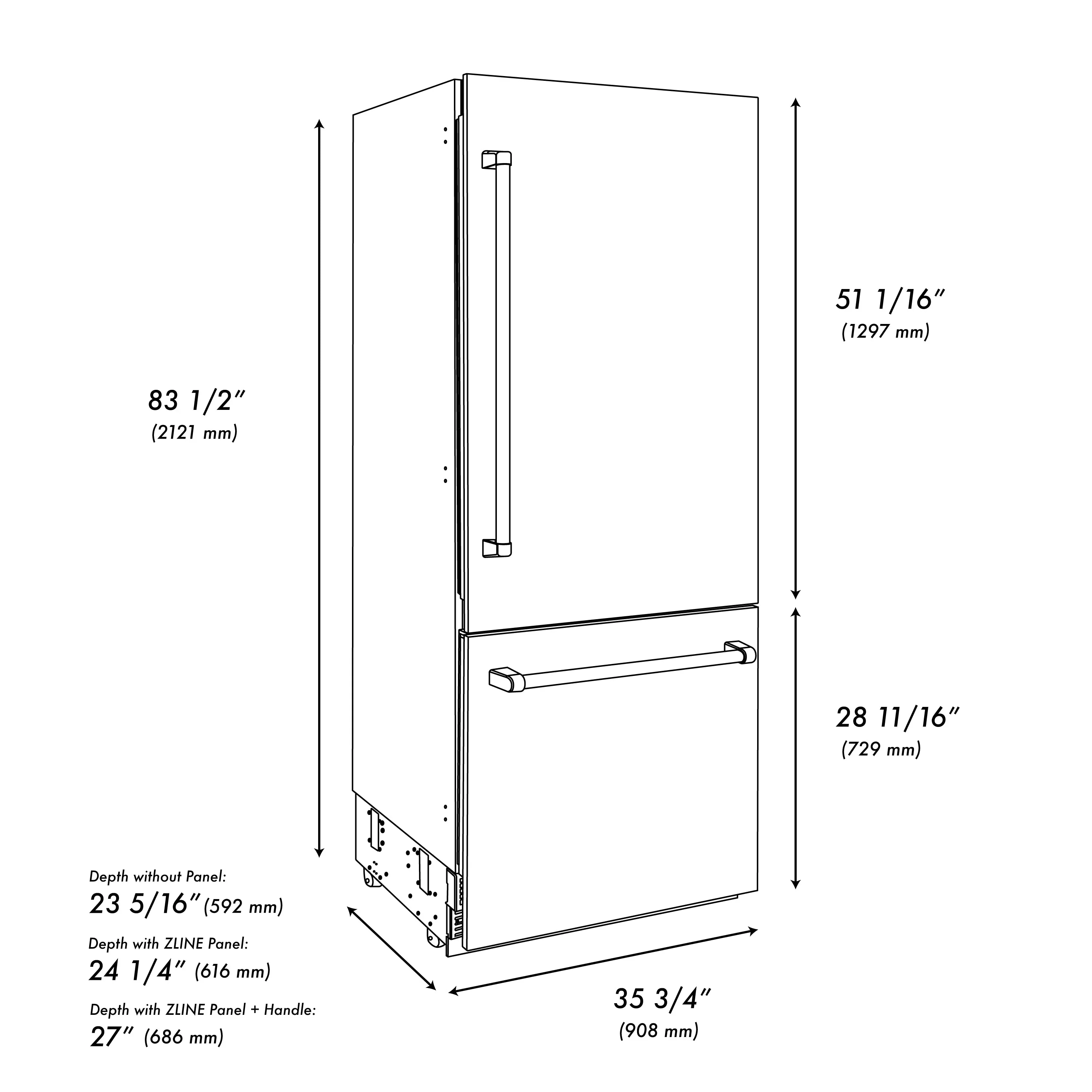 ZLINE Autograph Edition 36-Inch 19.8 Cu. Ft. Built-In Bottom Freezer Refrigerator with Water Dispenser and Ice Maker in White Matte and Matte Black Accents (RBITZ-WM-36-MB) - Image 13