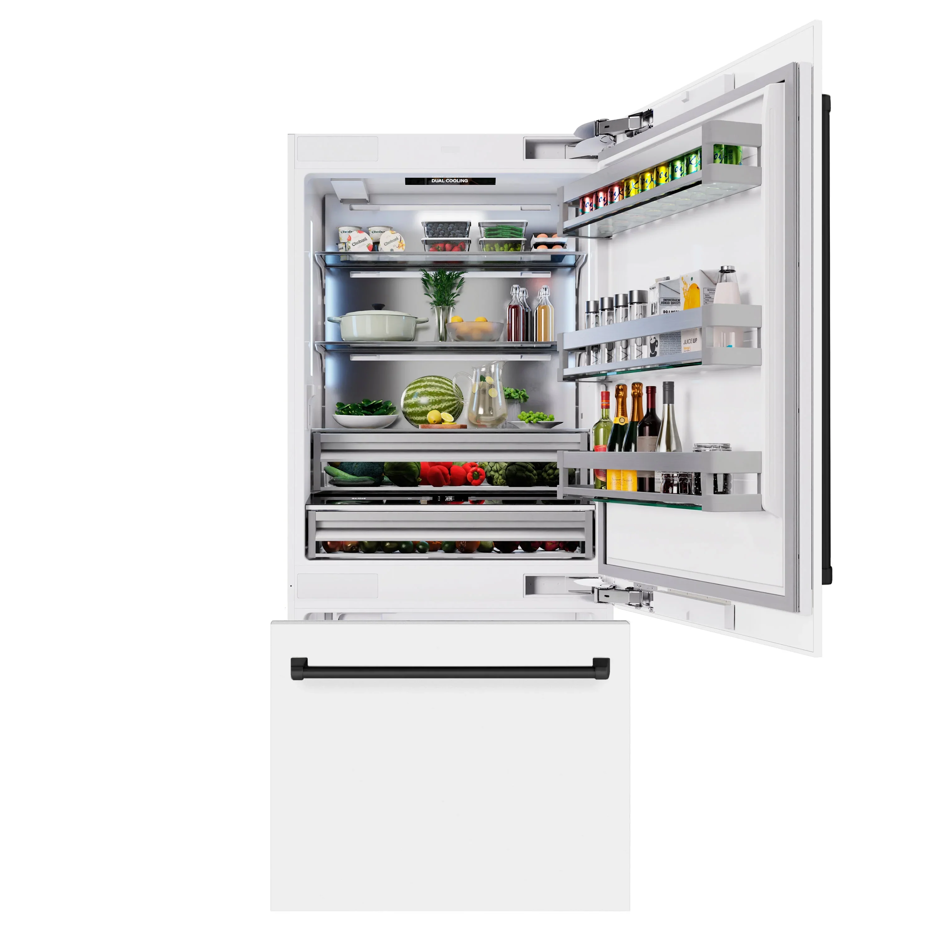 ZLINE Autograph Edition 36-Inch 19.8 Cu. Ft. Built-In Bottom Freezer Refrigerator with Water Dispenser and Ice Maker in White Matte and Matte Black Accents (RBITZ-WM-36-MB) - Image 6