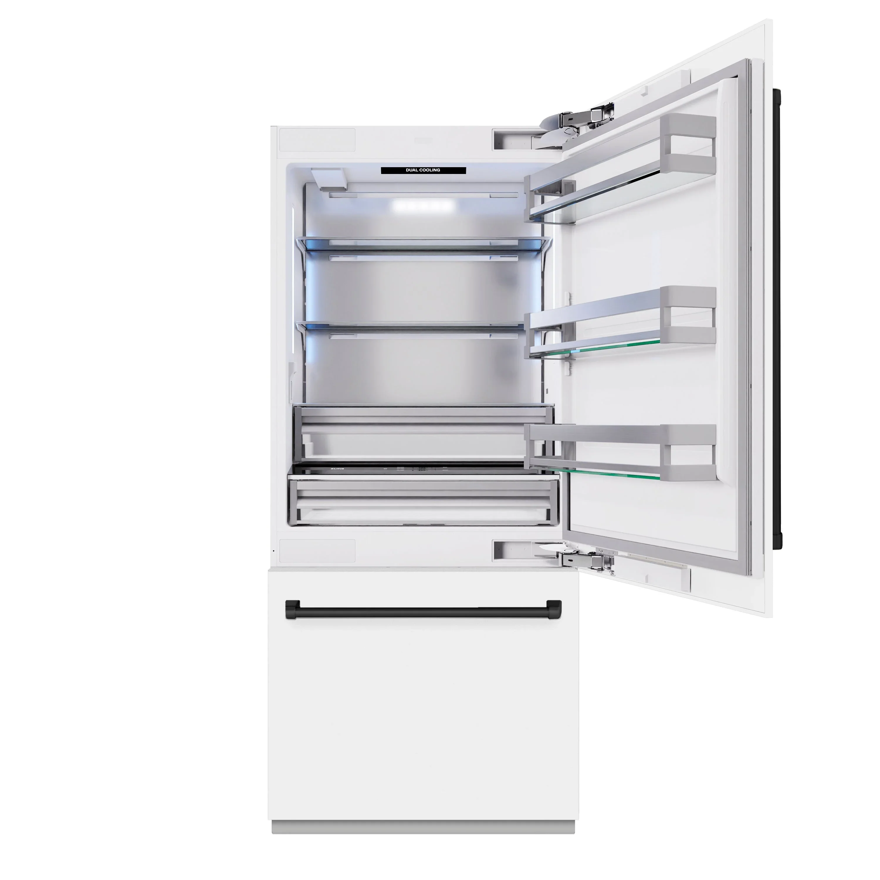 ZLINE Autograph Edition 36-Inch 19.8 Cu. Ft. Built-In Bottom Freezer Refrigerator with Water Dispenser and Ice Maker in White Matte and Matte Black Accents (RBITZ-WM-36-MB) - Image 7