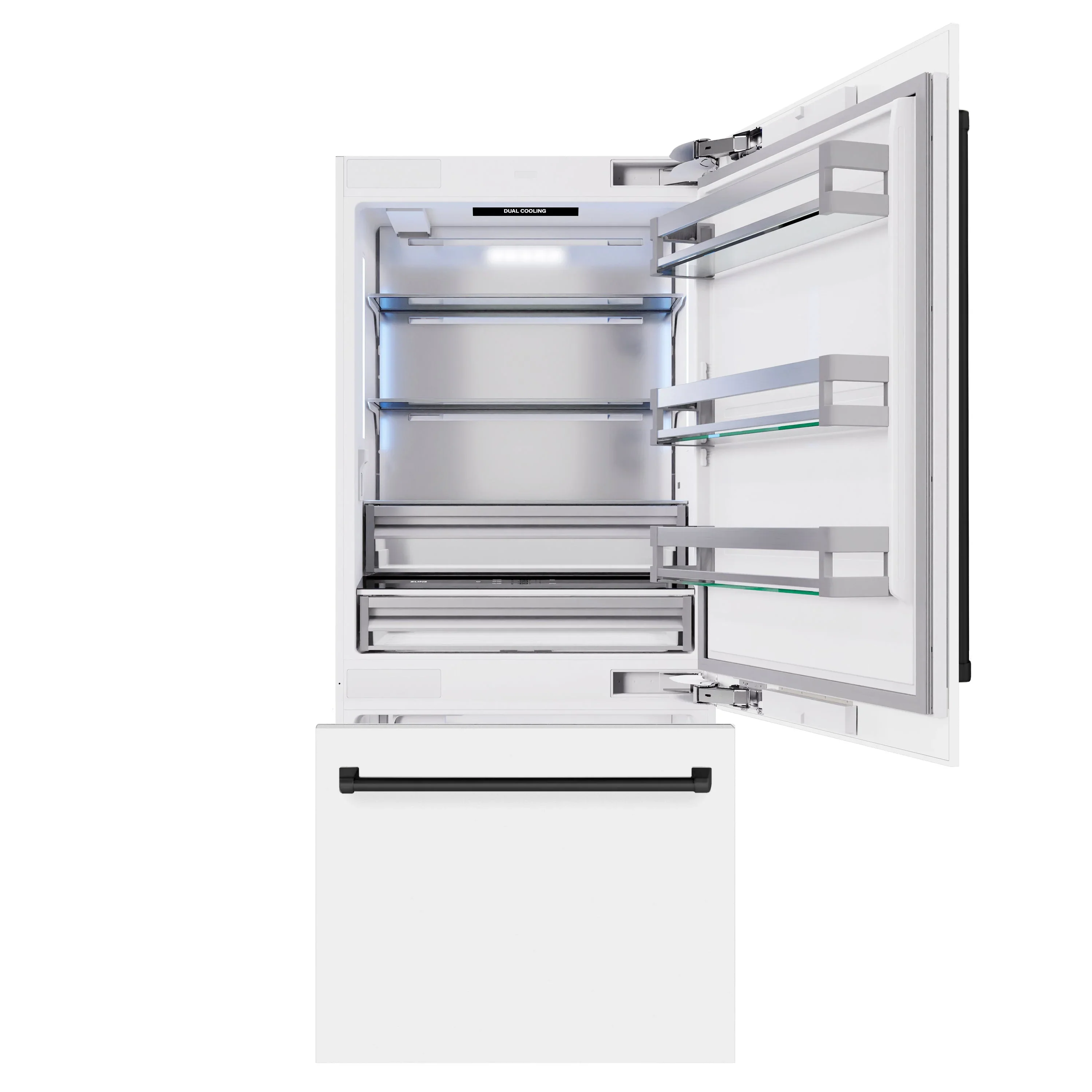 ZLINE Autograph Edition 36-Inch 19.8 Cu. Ft. Built-In Bottom Freezer Refrigerator with Water Dispenser and Ice Maker in White Matte and Matte Black Accents (RBITZ-WM-36-MB) - Image 8