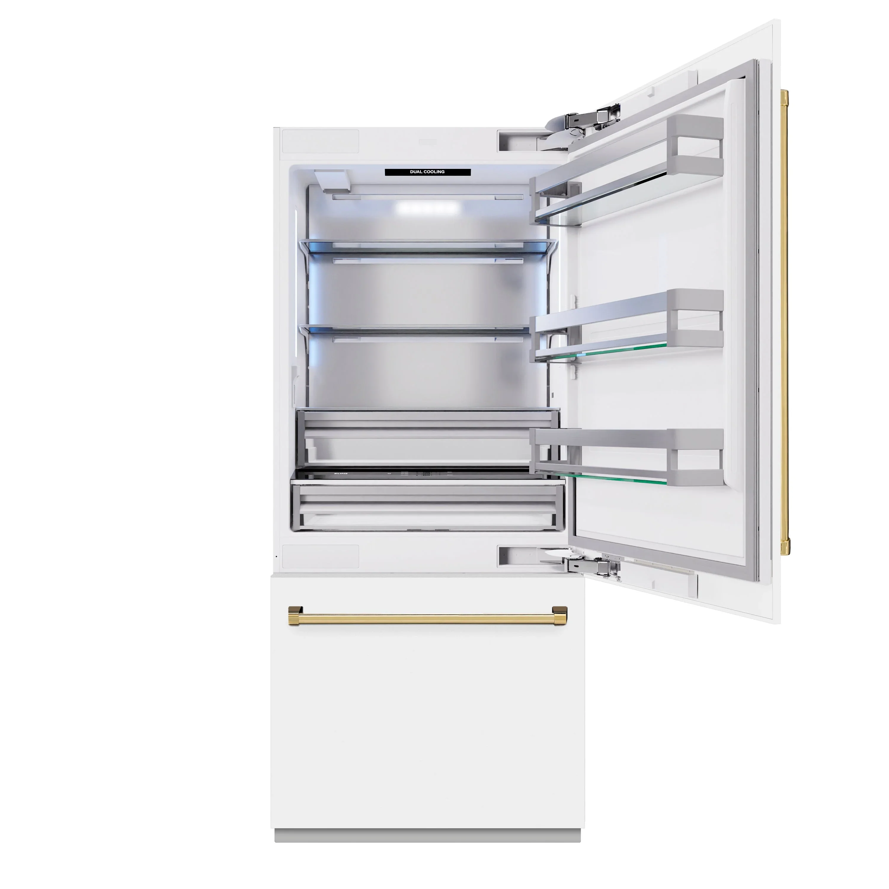 ZLINE Autograph Edition 36-Inch 19.8 Cu. Ft. Built-In Bottom Freezer Refrigerator with Water Dispenser and Ice Maker in White Matte and Polished Gold Accents (RBITZ-WM-36-G) - Image 6