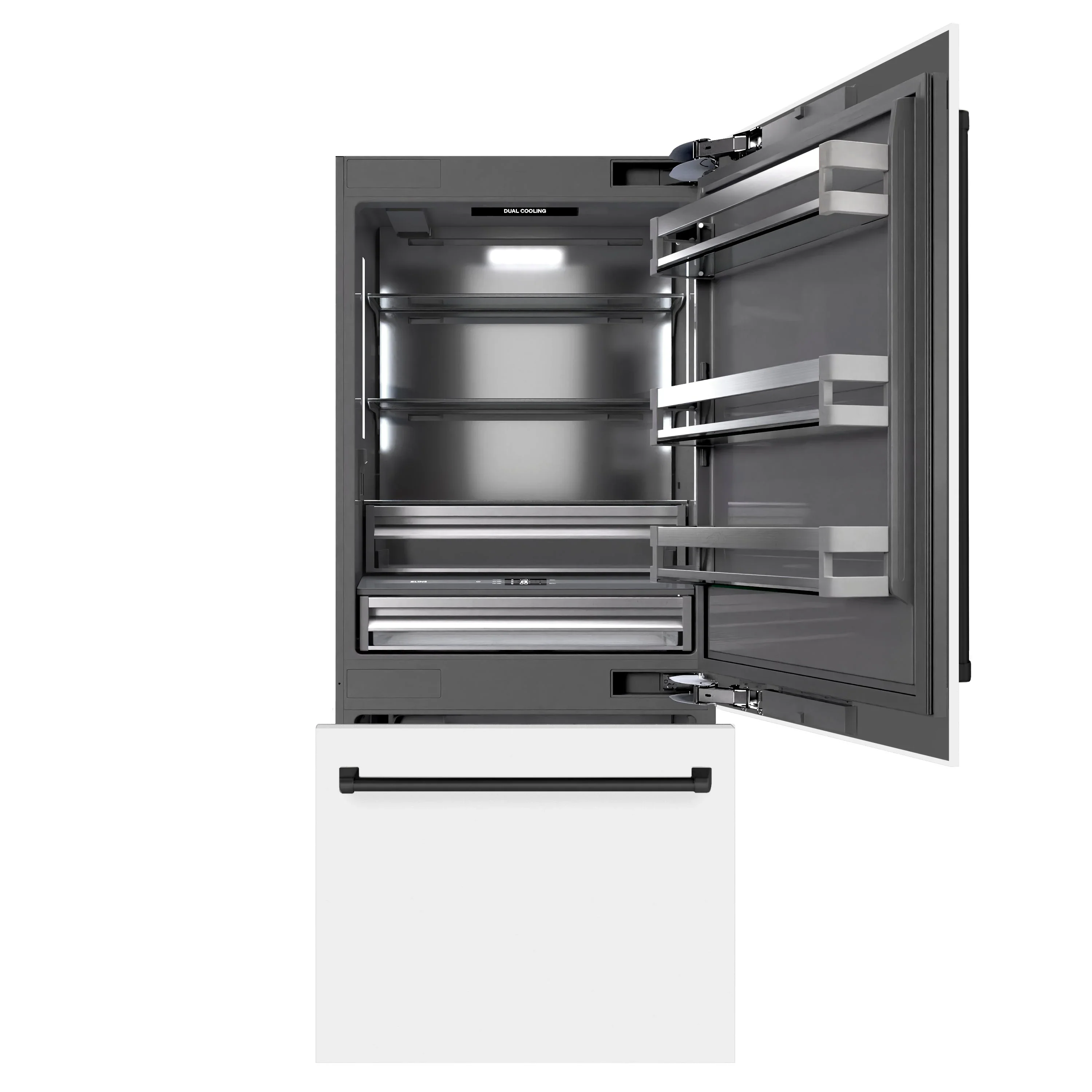 ZLINE Autograph Edition 36-Inch 19.8 Cu. Ft. Built-In Bottom Freezer Refrigerator with Water Dispenser and Ice Maker in White Matte with Graphite Gray Interior and Matte Black Accents (GRBITZ-WM-36-MB) - Image 3