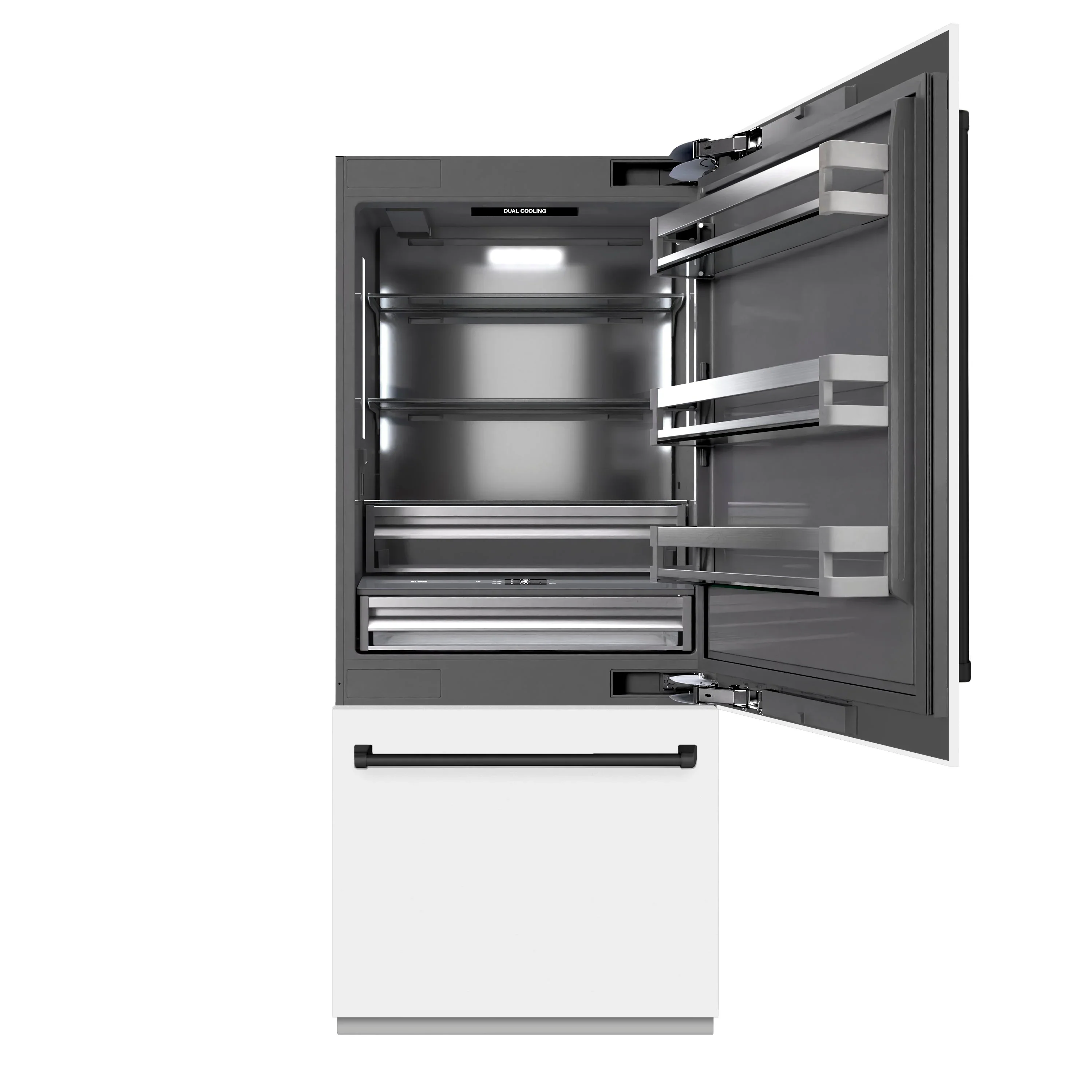 ZLINE Autograph Edition 36-Inch 19.8 Cu. Ft. Built-In Bottom Freezer Refrigerator with Water Dispenser and Ice Maker in White Matte with Graphite Gray Interior and Matte Black Accents (GRBITZ-WM-36-MB) - Image 4