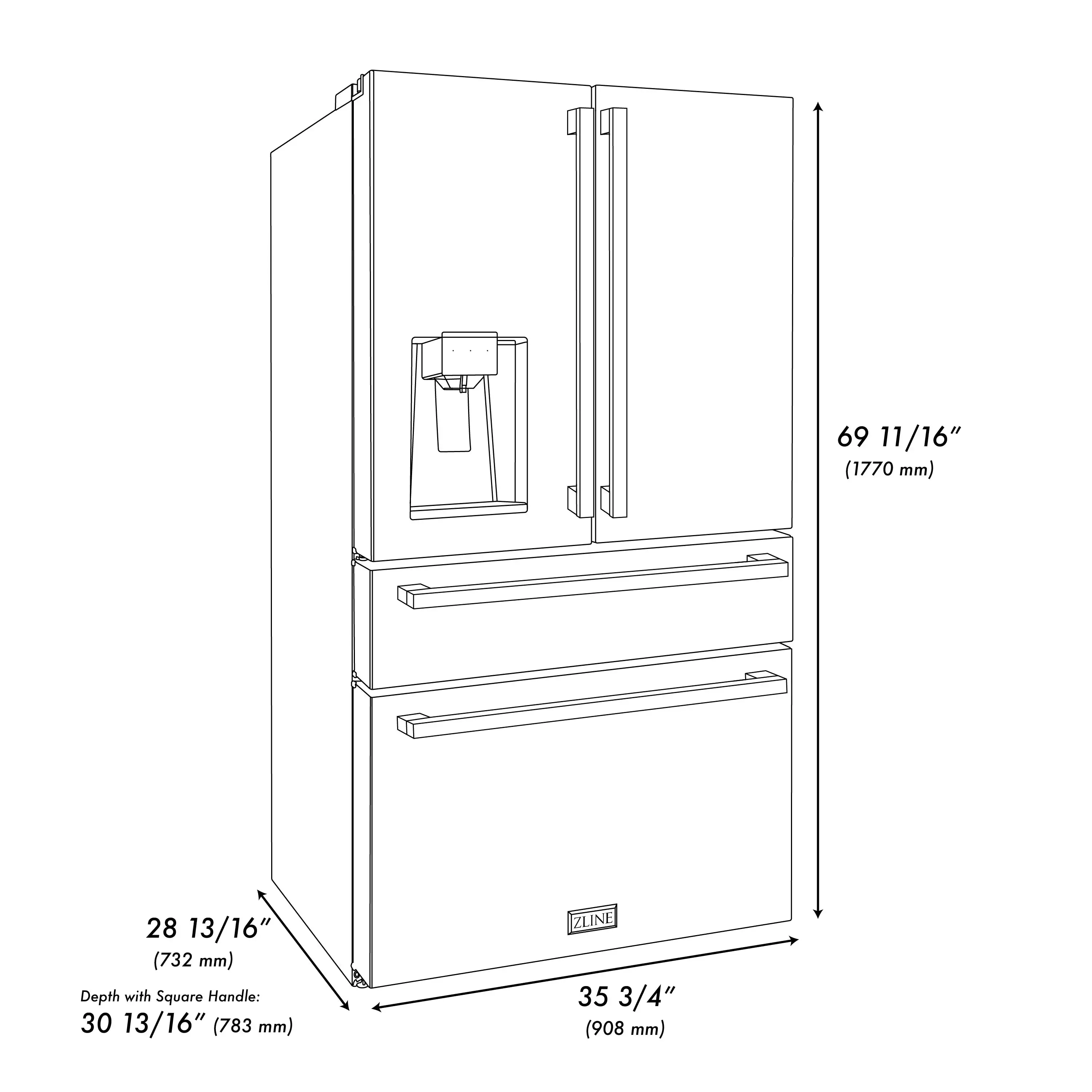 ZLINE Autograph Edition 36-Inch 21.6 cu. ft. Counter-Depth French Door Refrigerator with Water and Ice Dispenser in Fingerprint-Resistant Stainless Steel with Matte Black Modern Handles (RFMZ-W-36-FMB) - Image 7