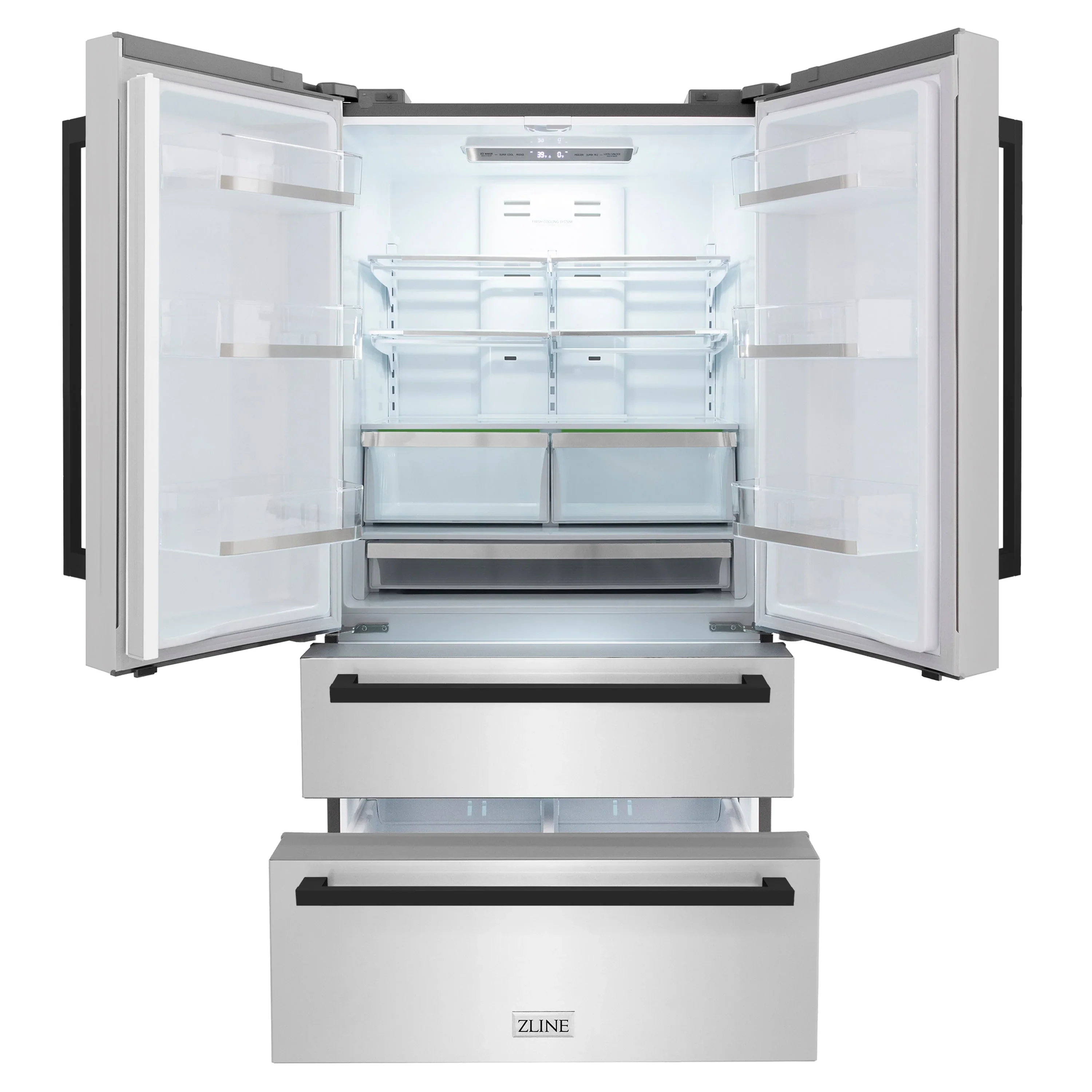 ZLINE Autograph Edition 36 in. 22.5 cu. ft. Counter-Depth French Door Refrigerator with Ice Maker in Fingerprint-Resistant Stainless Steel with Matte Black Modern Handles (RFMZ-36-FMB) - Image 3