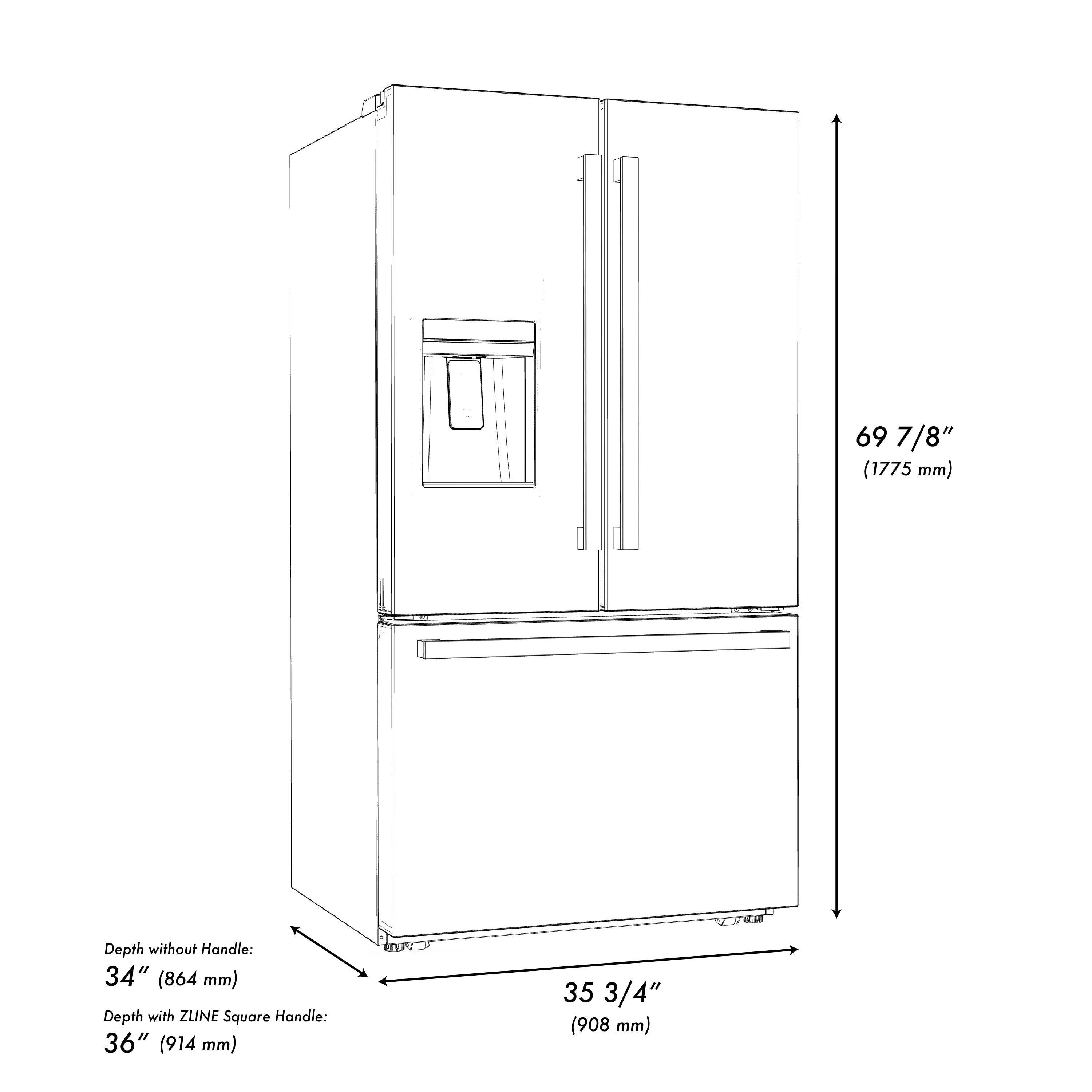 ZLINE Autograph Edition 36-Inch 28.9 cu. ft. Standard-Depth French Door External Water Dispenser Refrigerator with Dual Ice Maker in Fingerprint-Resistant Stainless Steel and Matte Black Modern Handles (RSMZ-W-36-FMB) - Image 16