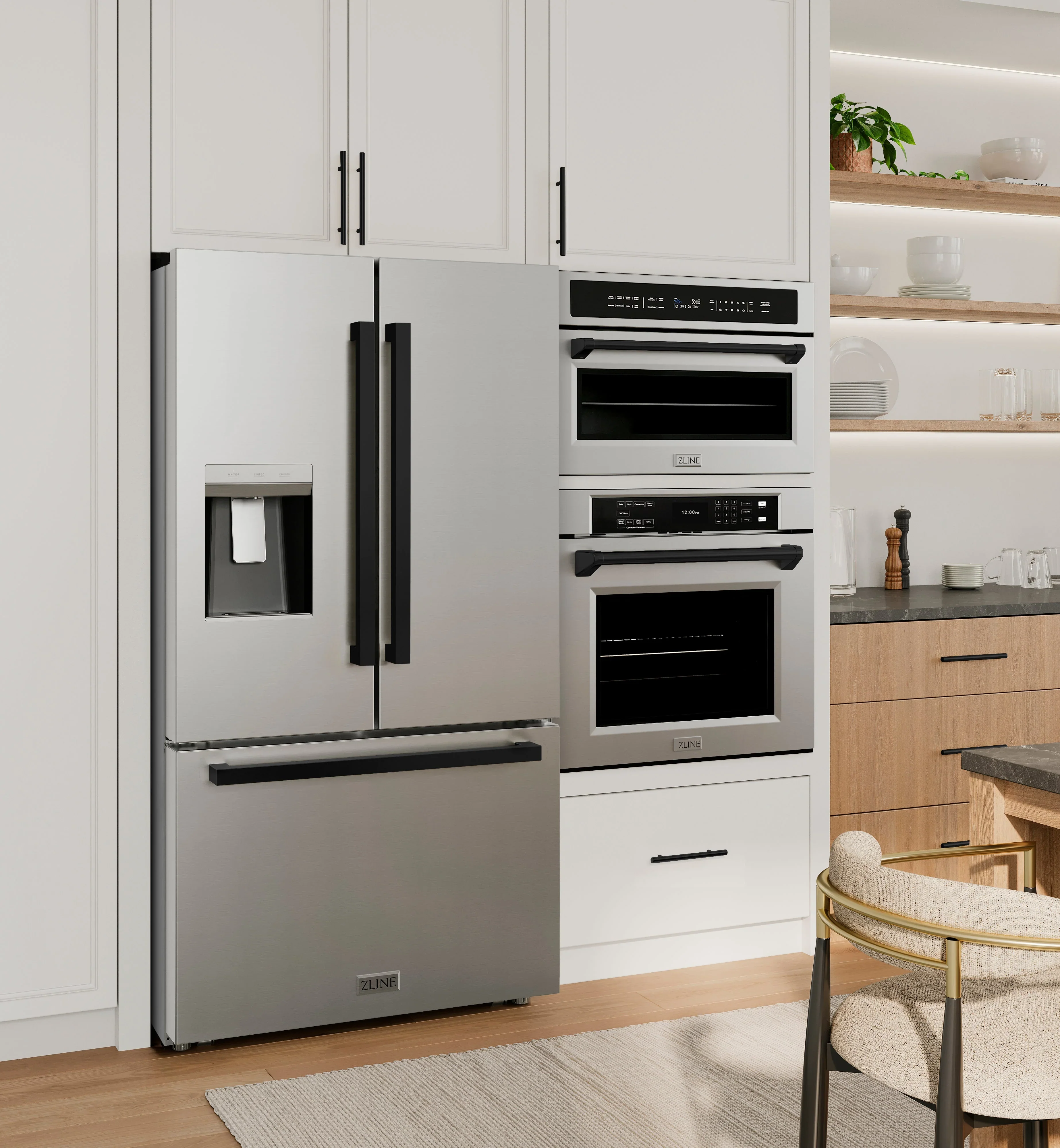 ZLINE Autograph Edition 36-Inch 28.9 cu. ft. Standard-Depth French Door External Water Dispenser Refrigerator with Dual Ice Maker in Fingerprint-Resistant Stainless Steel and Matte Black Modern Handles (RSMZ-W-36-FMB) - Image 3