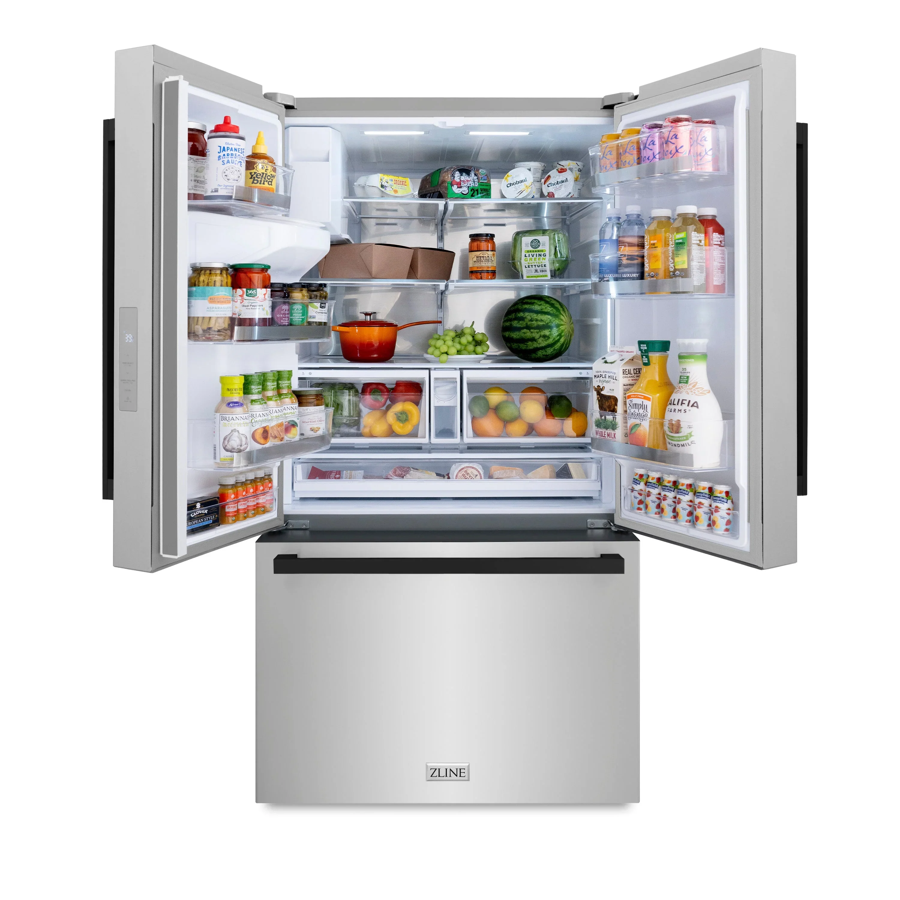 ZLINE Autograph Edition 36-Inch 28.9 cu. ft. Standard-Depth French Door External Water Dispenser Refrigerator with Dual Ice Maker in Fingerprint-Resistant Stainless Steel and Matte Black Modern Handles (RSMZ-W-36-FMB) - Image 5
