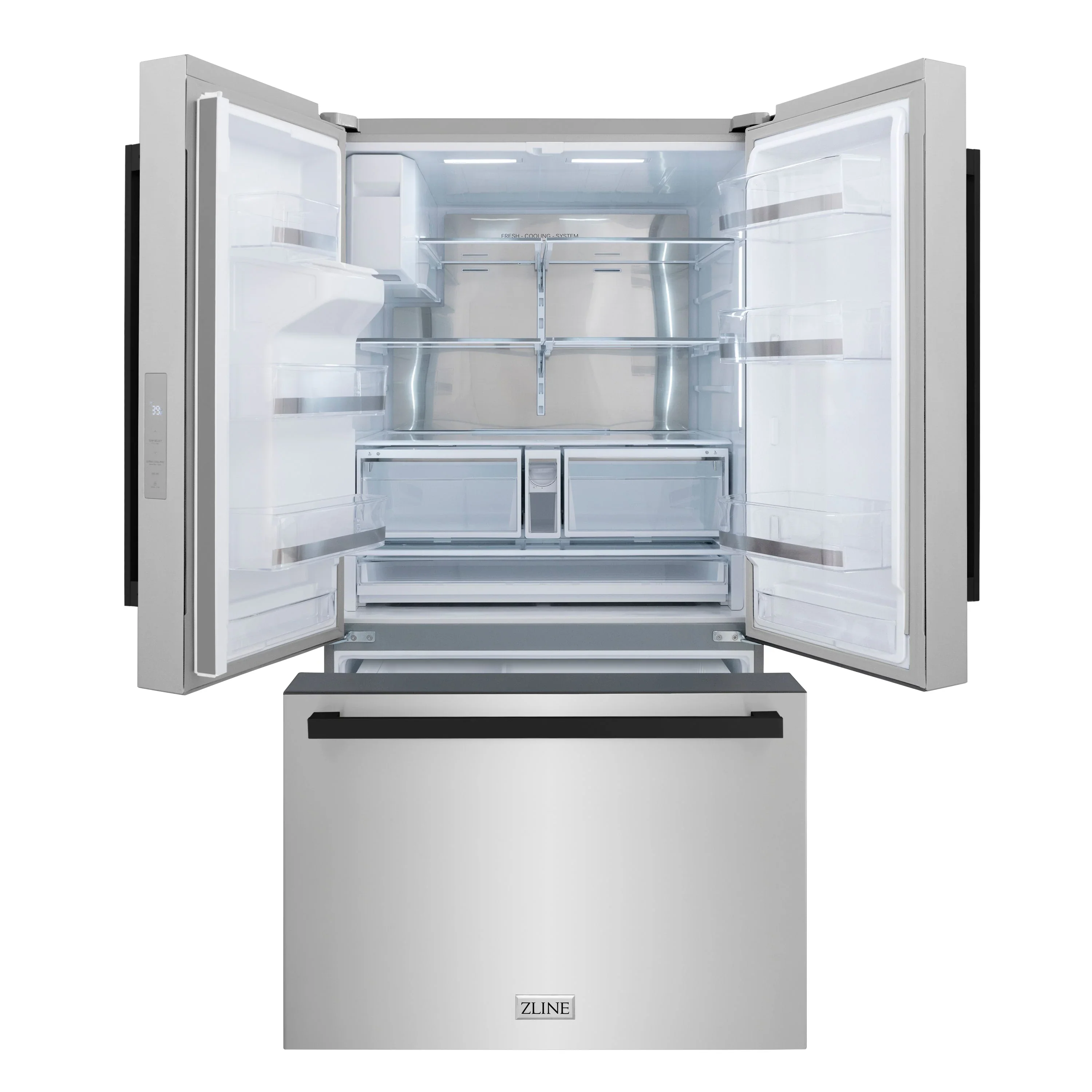 ZLINE Autograph Edition 36-Inch 28.9 cu. ft. Standard-Depth French Door External Water Dispenser Refrigerator with Dual Ice Maker in Fingerprint-Resistant Stainless Steel and Matte Black Modern Handles (RSMZ-W-36-FMB) - Image 7
