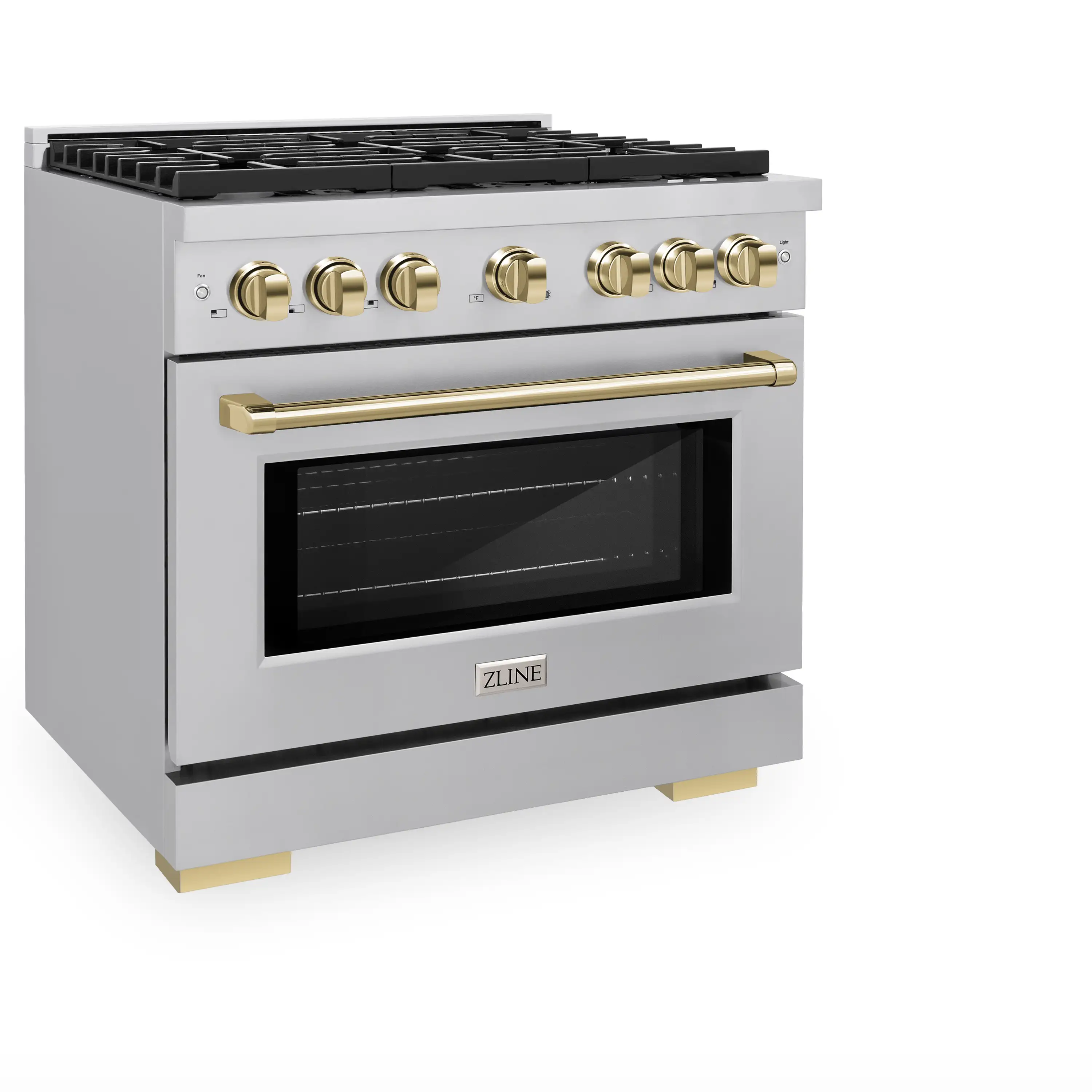 ZLINE Autograph Edition 36 in. 5.2 cu. ft. Paramount Dual Fuel Range with 6 Burner Gas Cooktop and Electric Convection Oven in Stainless Steel with Polished Gold Accents (SDRZ-36-G) - Image 2
