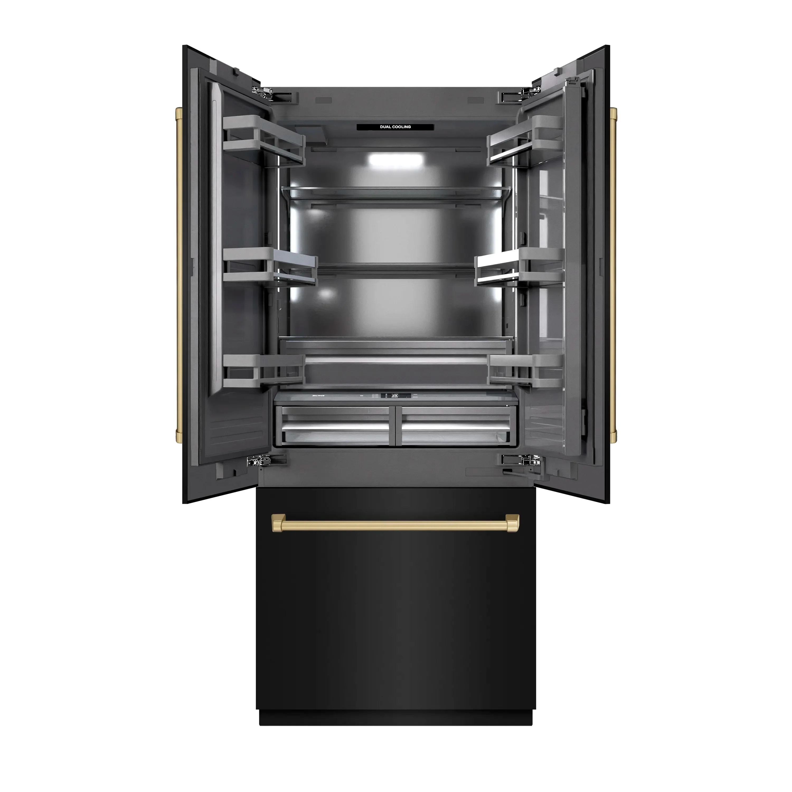 ZLINE Autograph Edition 36-Inch 19.6 Cu. Ft. French Door Built-In Bottom Freezer Refrigerator with Water Dispenser and Ice Maker in Black Stainless Steel with Graphite Gray Interior and Champagne Bronze Accents (GRBIVZ-BS-36-CB) - Image 2