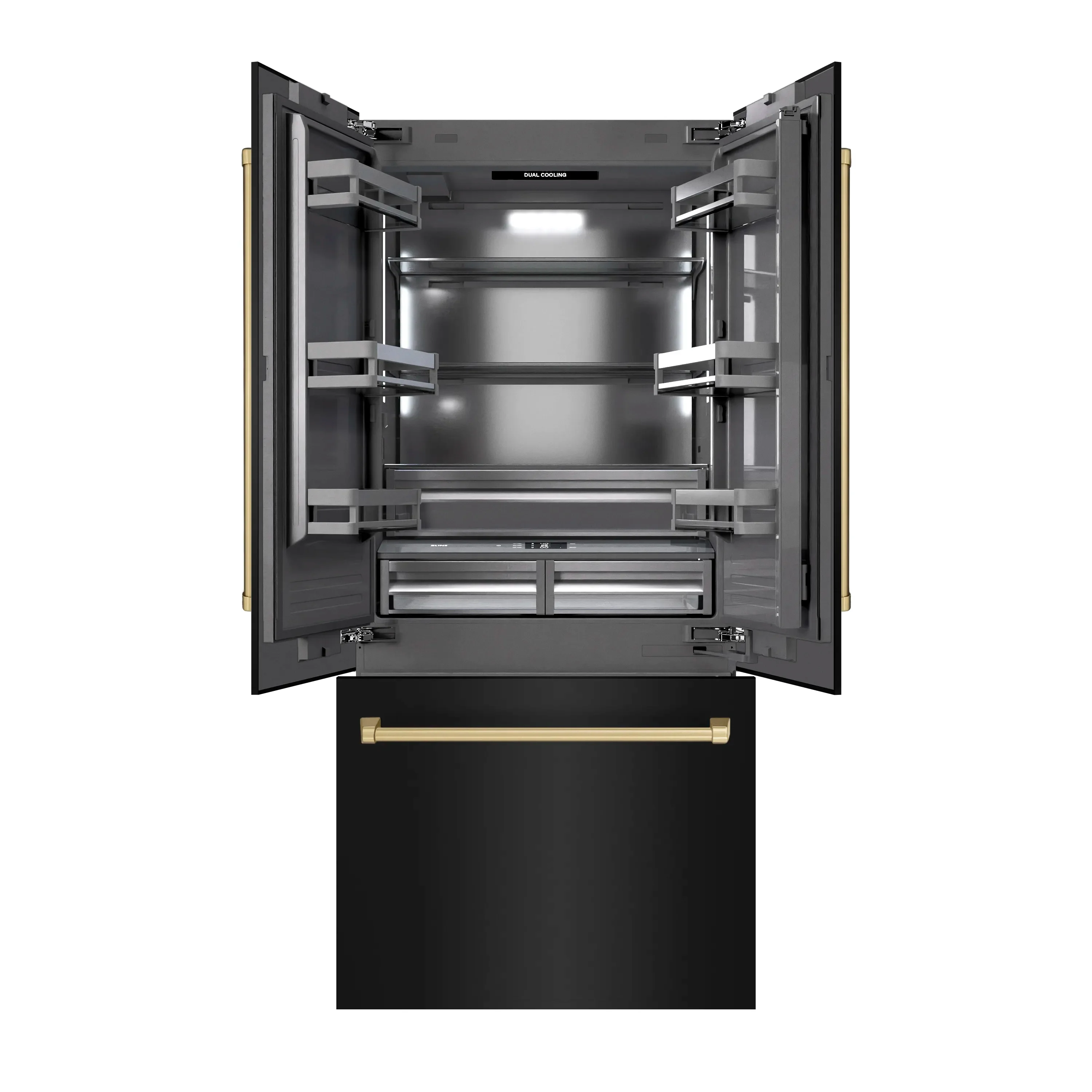 ZLINE Autograph Edition 36-Inch 19.6 Cu. Ft. French Door Built-In Bottom Freezer Refrigerator with Water Dispenser and Ice Maker in Black Stainless Steel with Graphite Gray Interior and Champagne Bronze Accents (GRBIVZ-BS-36-CB) - Image 3