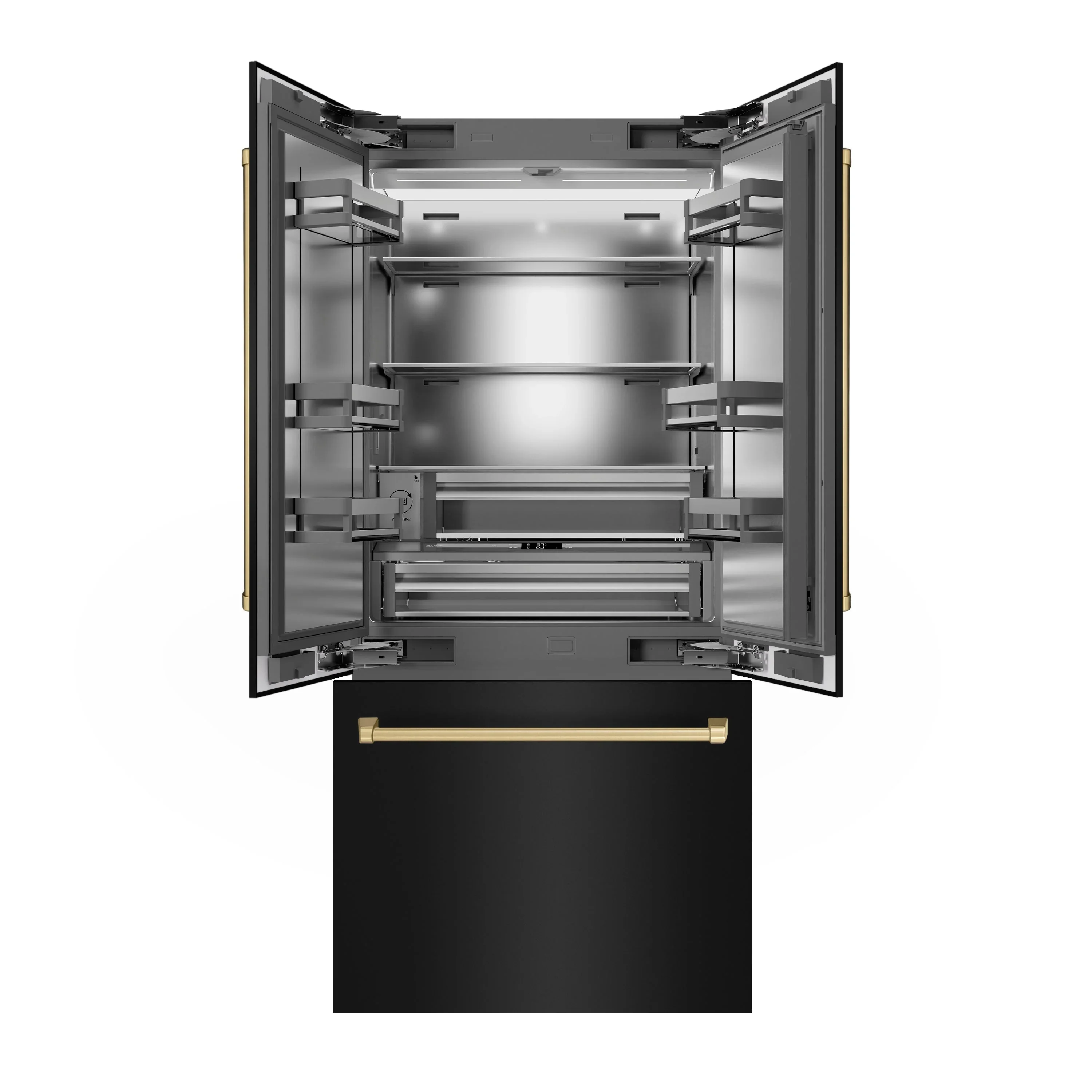 ZLINE Autograph Edition 36-Inch 19.6 cu. ft. French Door Built-In Bottom Freezer Refrigerator with Water Dispenser and Ice Maker in Black Stainless Steel with Stainless Steel Interior and Champagne Bronze Accents (SRBIVZ-BS-36-CB) - Image 3