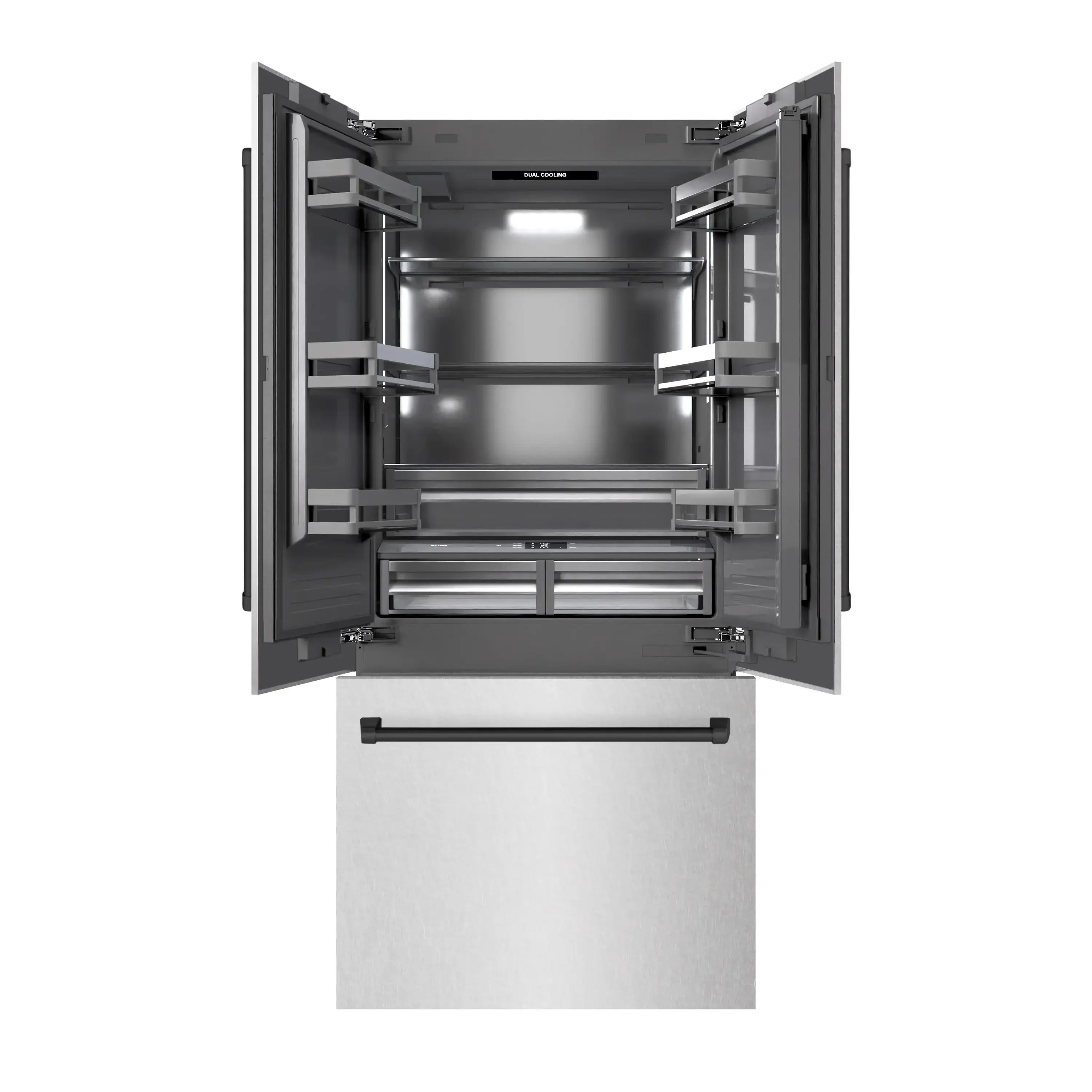 ZLINE Autograph Edition 36-Inch 19.6 Cu. Ft. French Door Built-In Bottom Freezer Refrigerator with Water Dispenser and Ice Maker in Satin Stainless Steel with Graphite Gray Interior and Matte Black Accents (GRBIVZ-SN-36-MB) - Image 2