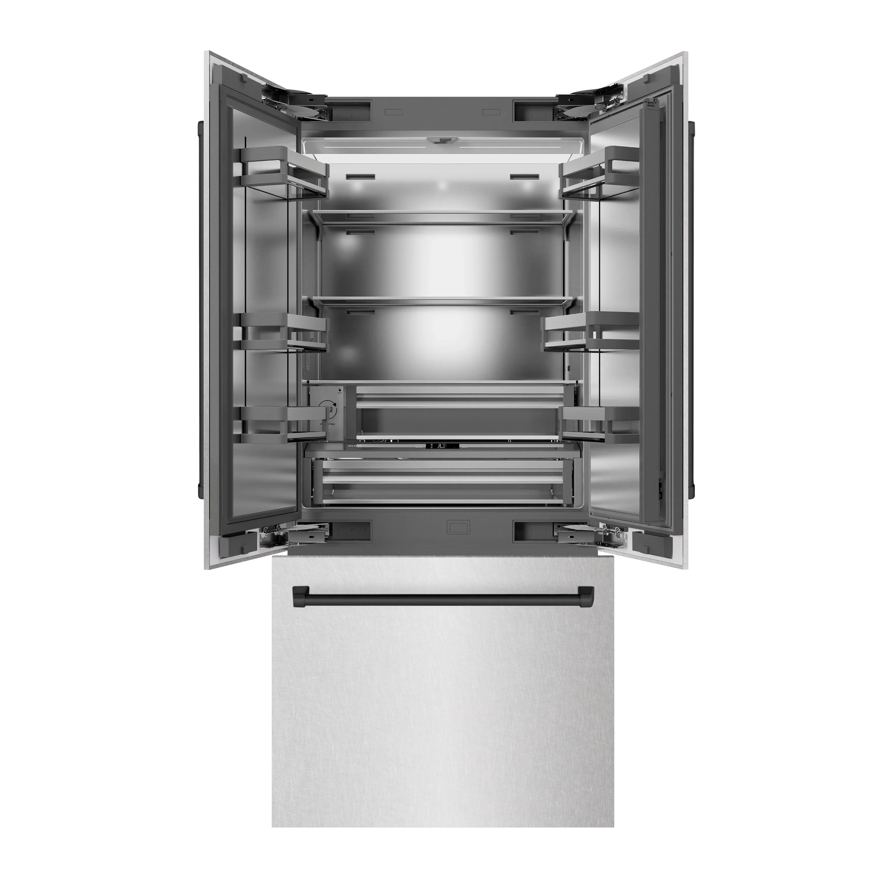ZLINE Autograph Edition 36-Inch 19.6 cu. ft. French Door Built-In Bottom Freezer Refrigerator with Water Dispenser and Ice Maker in Satin Stainless Steel with Stainless Steel Interior and Matte Black Accents (SRBIVZ-SN-36-MB) - Image 3