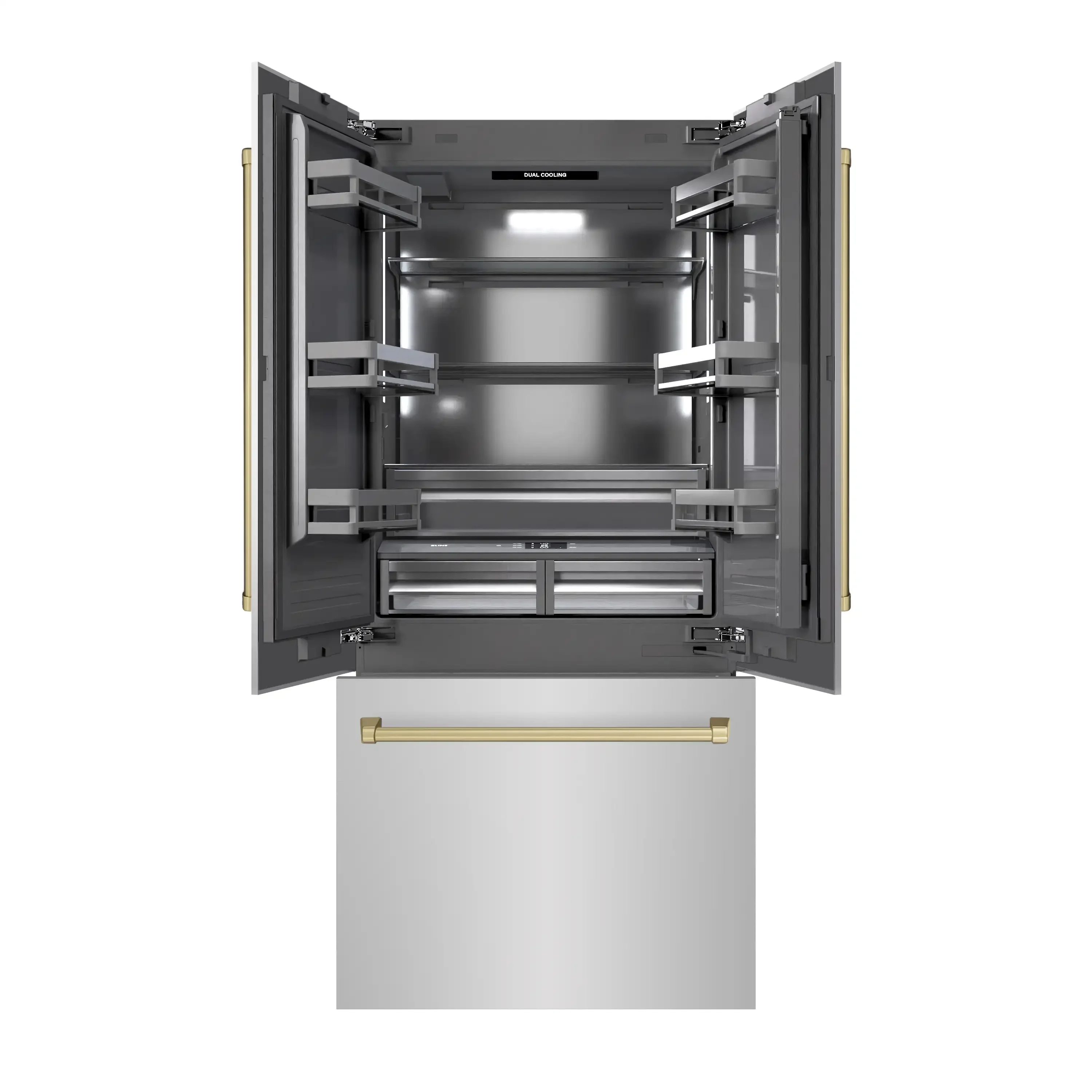 ZLINE Autograph Edition 36-Inch 19.6 Cu. Ft. French Door Built-In Bottom Freezer Refrigerator with Water Dispenser and Ice Maker in Stainless Steel with Graphite Gray Interior and Champagne Bronze Accents (GRBIVZ-304-36CB) - Image 3