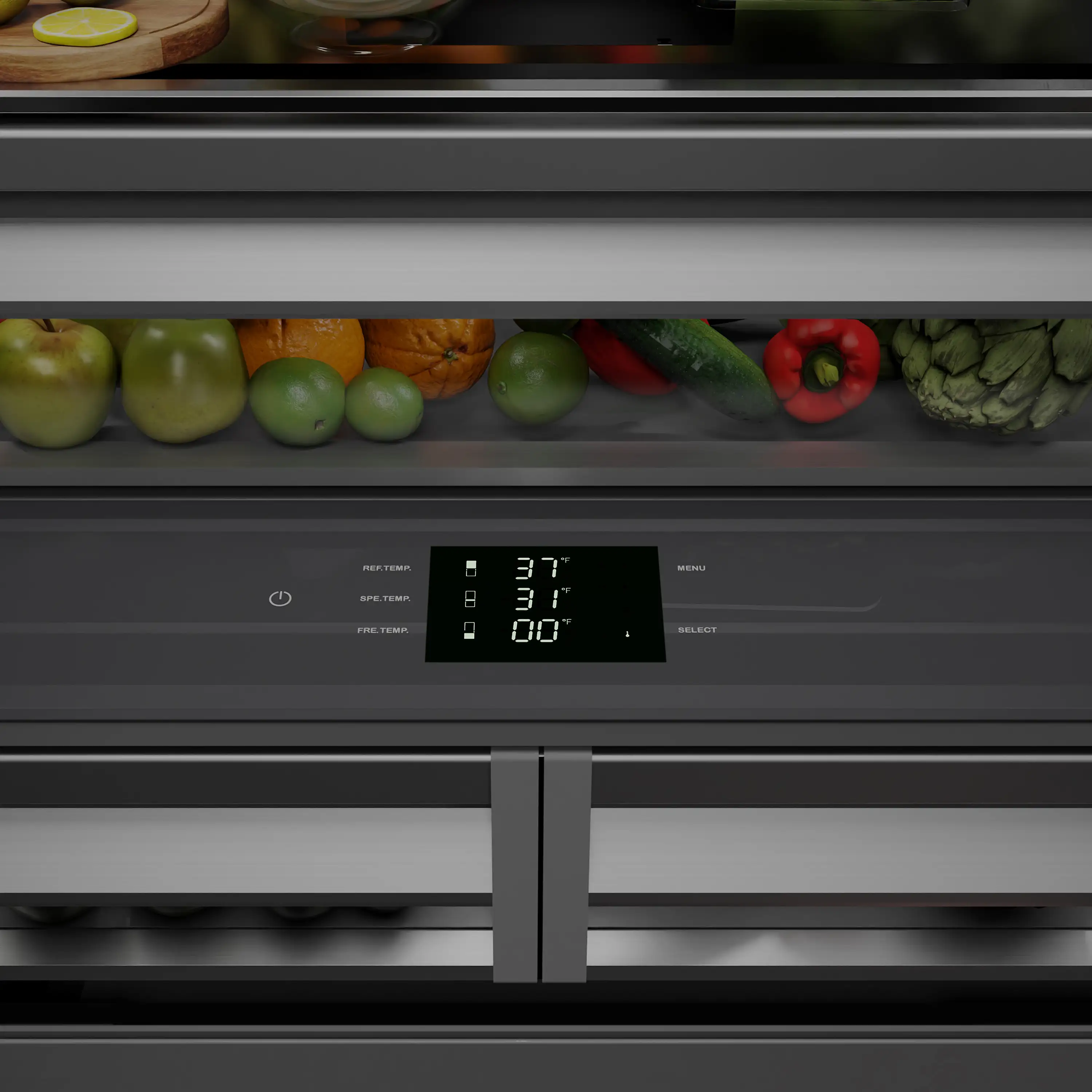 ZLINE Autograph Edition 36-Inch 19.6 Cu. Ft. French Door Built-In Bottom Freezer Refrigerator with Water Dispenser and Ice Maker in Stainless Steel with Graphite Gray Interior and Matte Black Accents (GRBIVZ-304-36MB) - Image 5