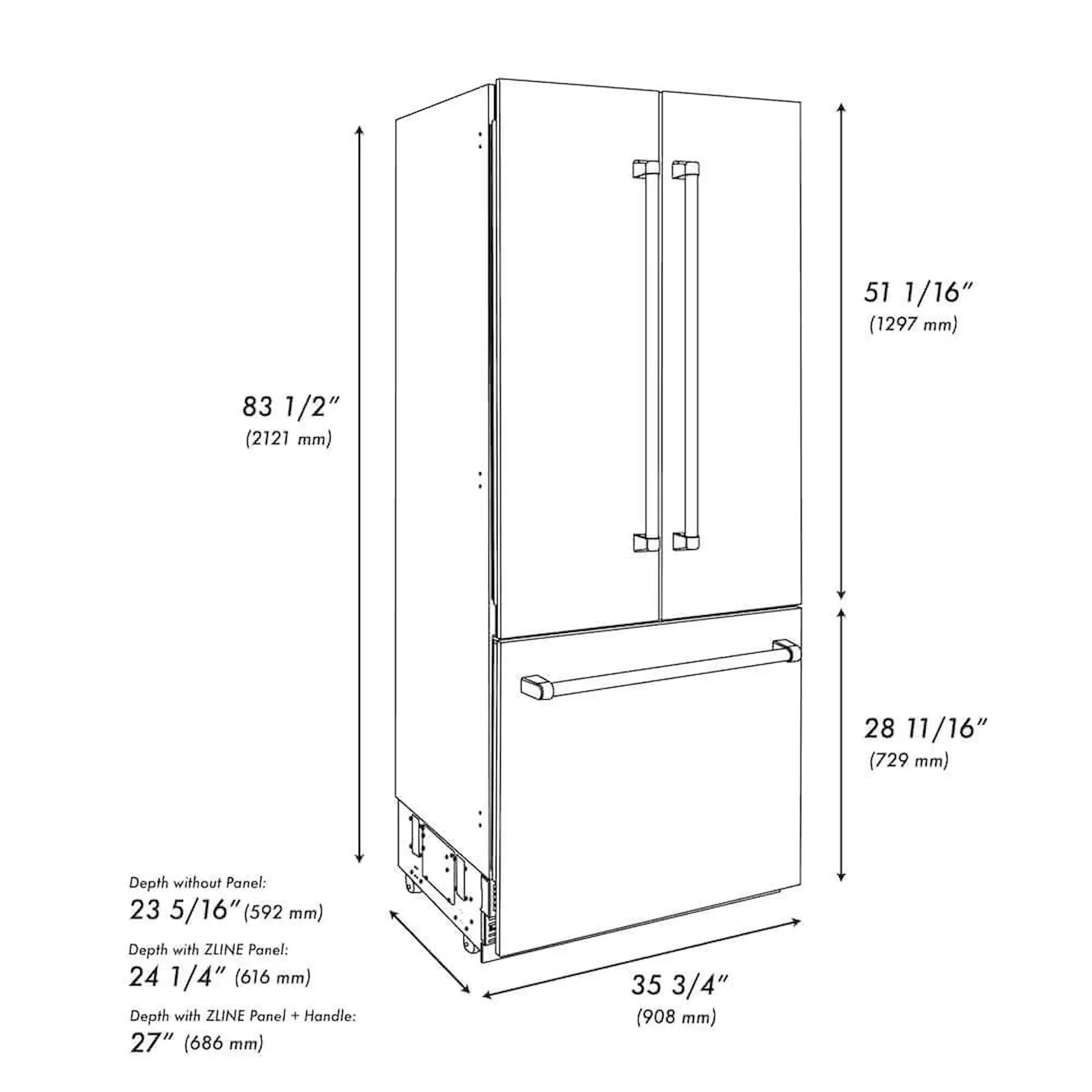 ZLINE Autograph Edition 36-Inch 19.6 Cu. Ft. French Door Built-In Bottom Freezer Refrigerator with Water Dispenser and Ice Maker in White Matte with Graphite Gray Interior and Champagne Bronze Accents (GRBIVZ-WM-36-CB) - Image 10