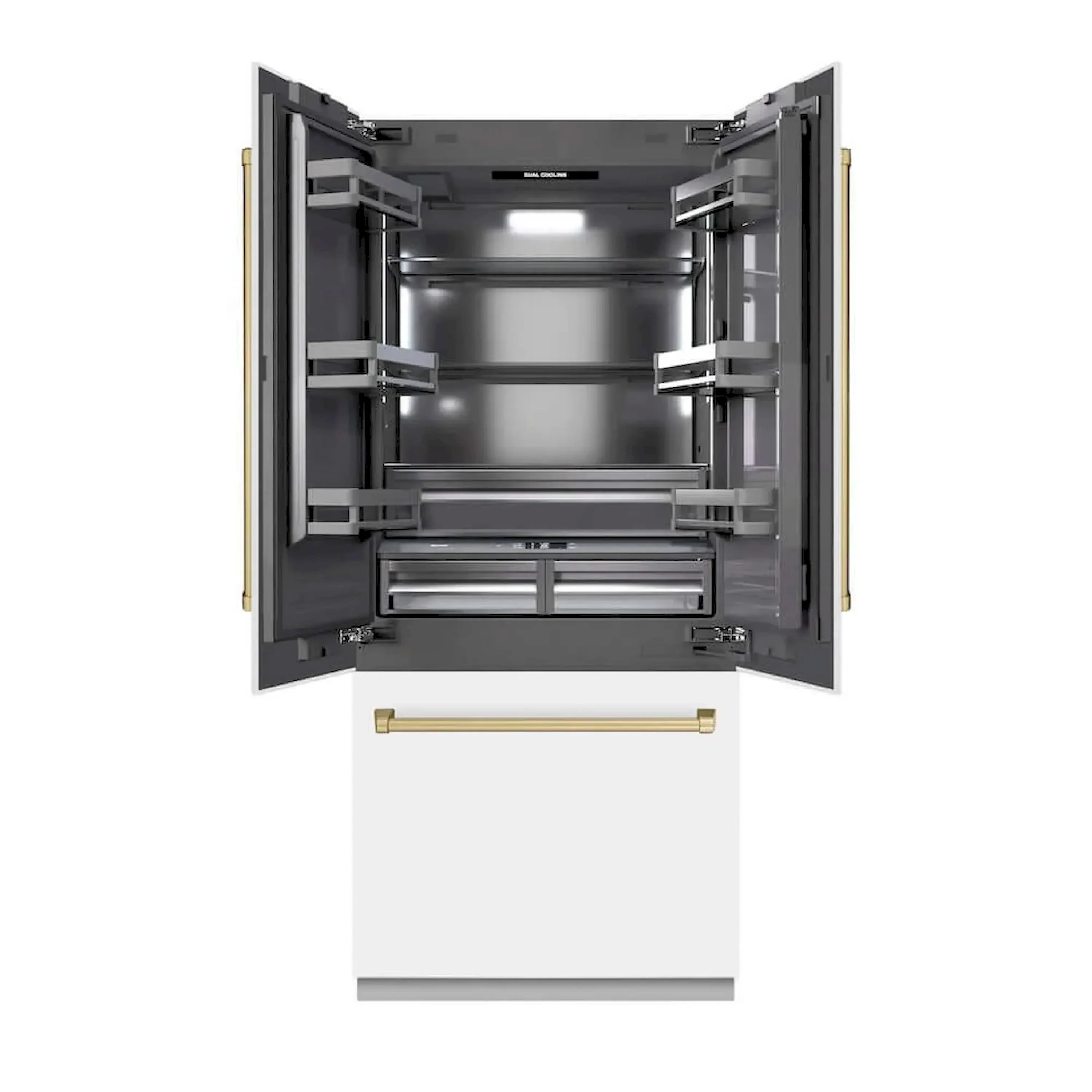 ZLINE Autograph Edition 36-Inch 19.6 Cu. Ft. French Door Built-In Bottom Freezer Refrigerator with Water Dispenser and Ice Maker in White Matte with Graphite Gray Interior and Champagne Bronze Accents (GRBIVZ-WM-36-CB) - Image 2