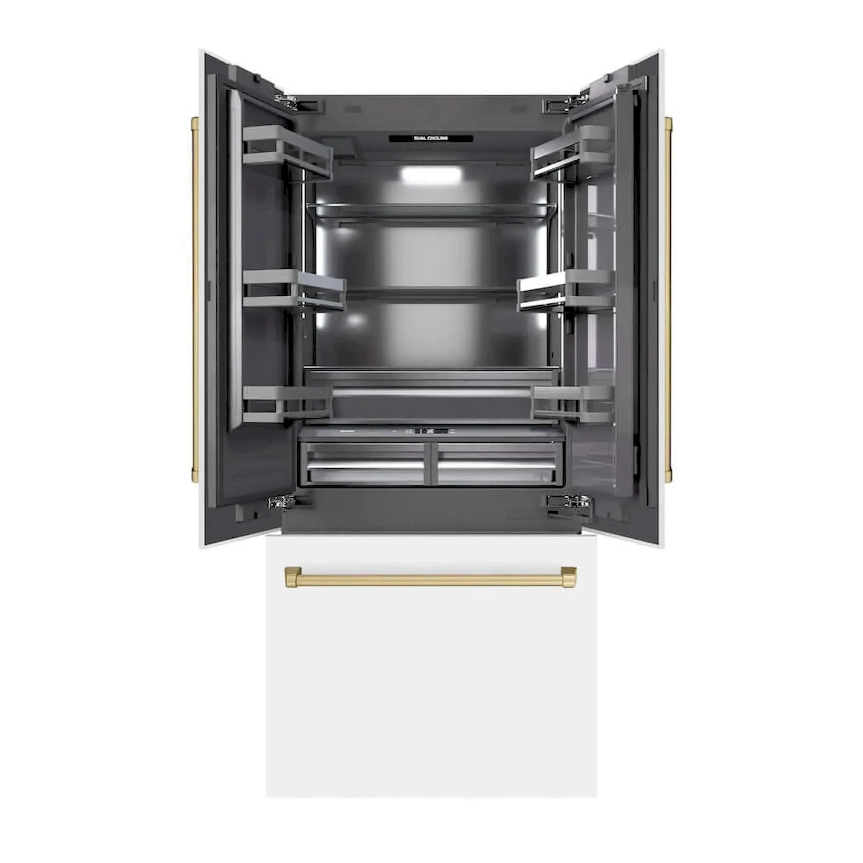ZLINE Autograph Edition 36-Inch 19.6 Cu. Ft. French Door Built-In Bottom Freezer Refrigerator with Water Dispenser and Ice Maker in White Matte with Graphite Gray Interior and Champagne Bronze Accents (GRBIVZ-WM-36-CB) - Image 3