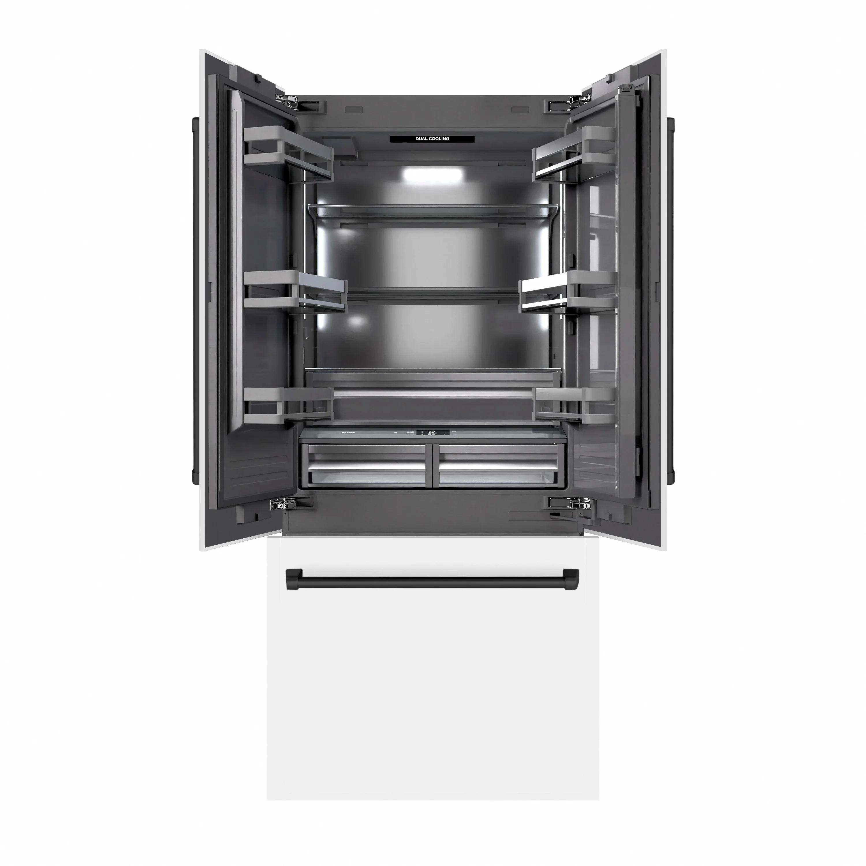 ZLINE Autograph Edition 36-Inch 19.6 Cu. Ft. French Door Built-In Bottom Freezer Refrigerator with Water Dispenser and Ice Maker in White Matte with Graphite Gray Interior and Matte Black Accents (GRBIVZ-WM-36-MB) - Image 2