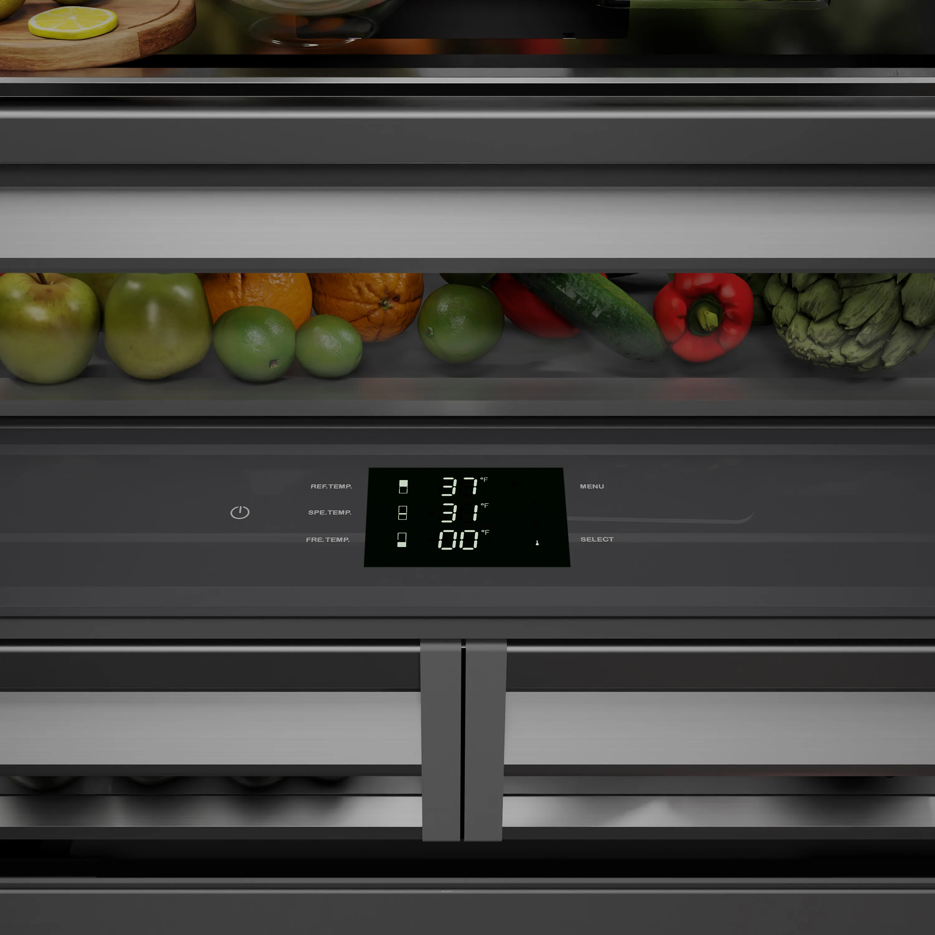 ZLINE Autograph Edition 36-Inch 19.6 Cu. Ft. French Door Built-In Bottom Freezer Refrigerator with Water Dispenser and Ice Maker in White Matte with Graphite Gray Interior and Polished Gold Accents (GRBIVZ-WM-36-G) - Image 6