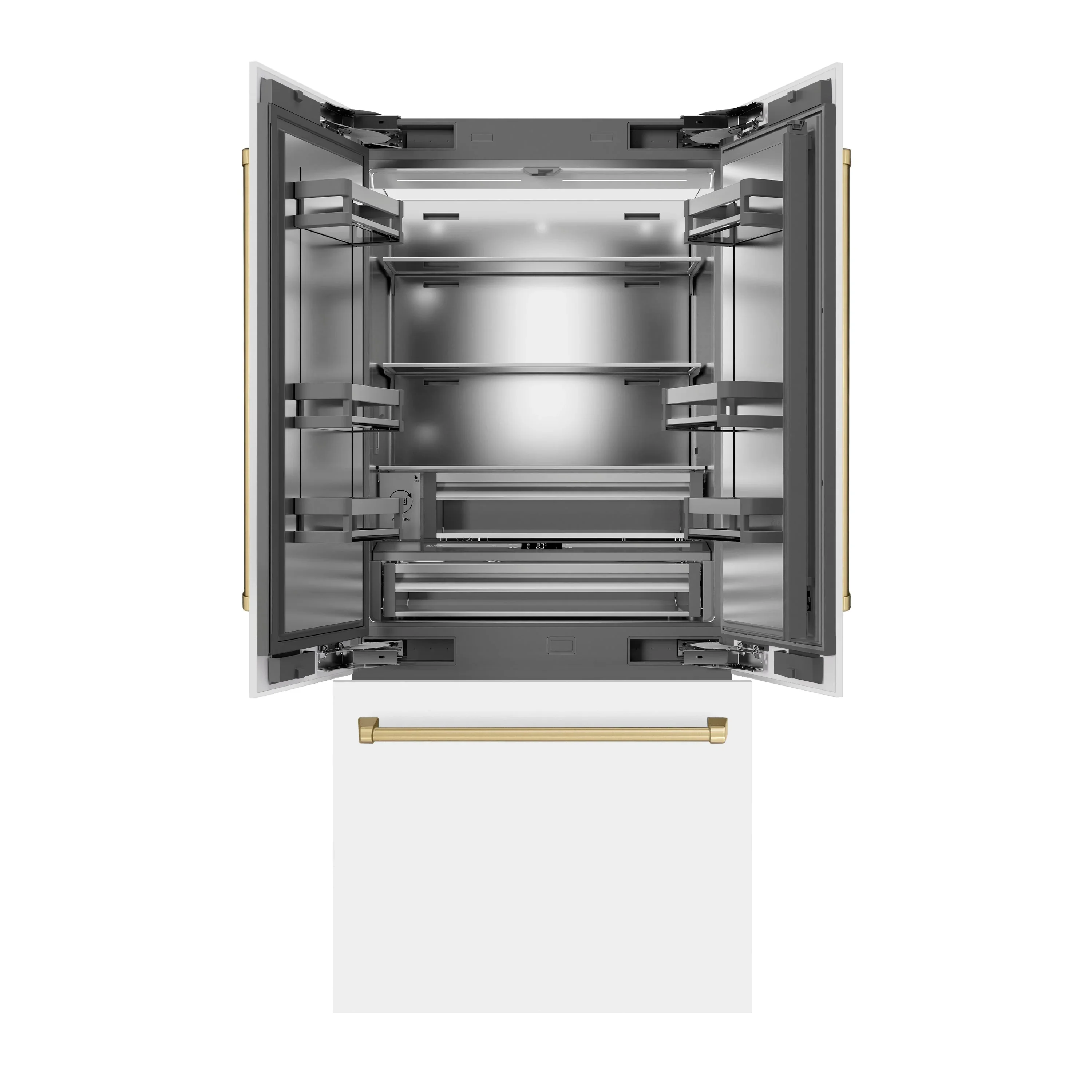 ZLINE Autograph Edition 36-Inch 19.6 cu. ft. French Door Built-In Bottom Freezer Refrigerator with Water Dispenser and Ice Maker in White Matte with Stainless Steel Interior and Champagne Bronze Accents (SRBIVZ-WM-36-CB) - Image 3