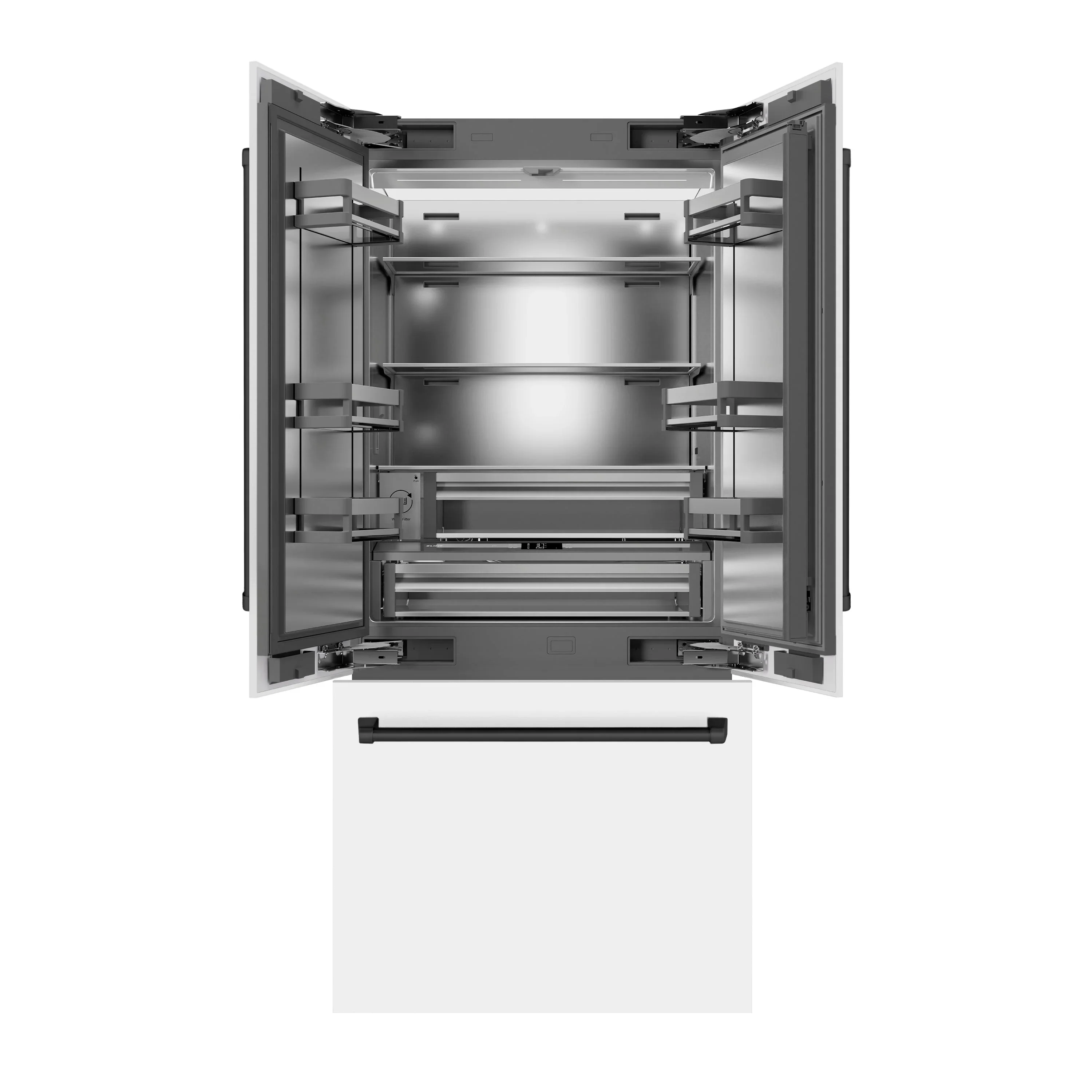 ZLINE Autograph Edition 36-Inch 19.6 cu. ft. French Door Built-In Bottom Freezer Refrigerator with Water Dispenser and Ice Maker in White Matte with Stainless Steel Interior and Matte Black Accents (SRBIVZ-WM-36-MB) - Image 3
