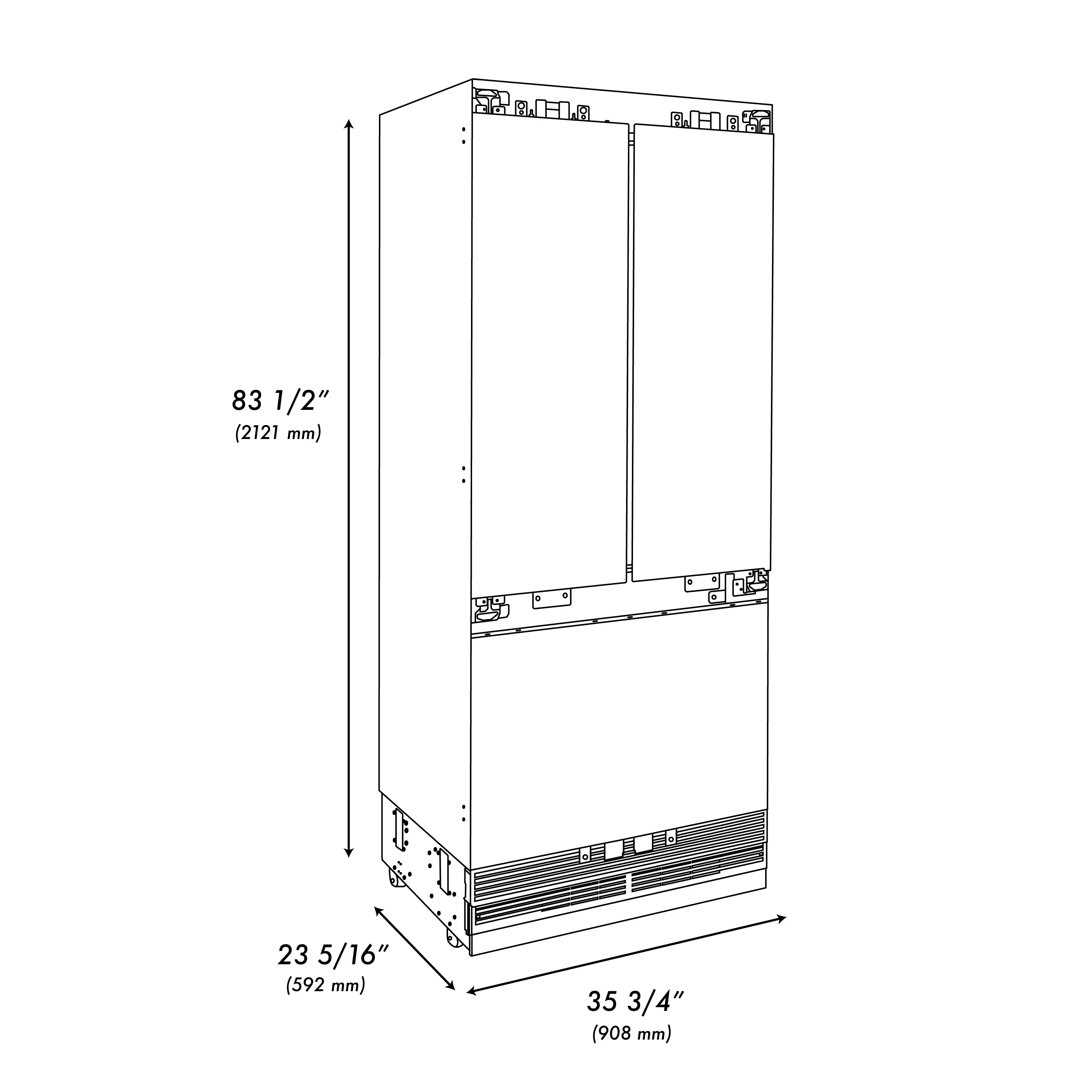 ZLINE Autograph Edition 36-Inch 19.6 cu. ft. French Door Built-In Bottom Freezer Refrigerator with Water Dispenser and Ice Maker with Graphite Gray Interior in Panel Ready and Polished Gold Accents (GRBIVZ-36-G) - Image 12