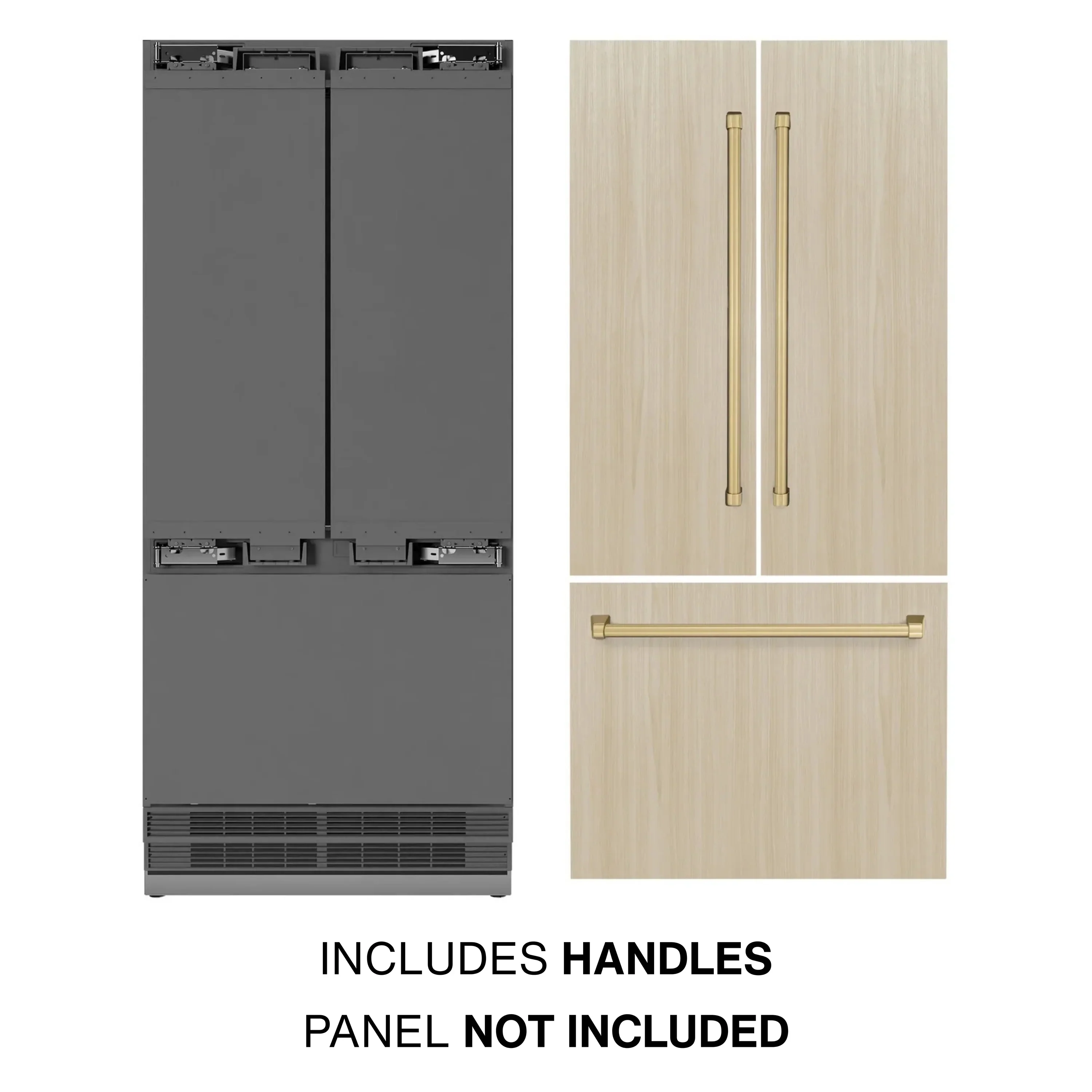 ZLINE Autograph Edition 36-Inch 19.6 cu. ft. Panel Ready French Door Built-In Bottom Freezer Refrigerator with Water Dispenser and Ice Maker with Stainless Steel Interior and Champagne Bronze Accents (SRBIVZ-36-CB) - Image 2