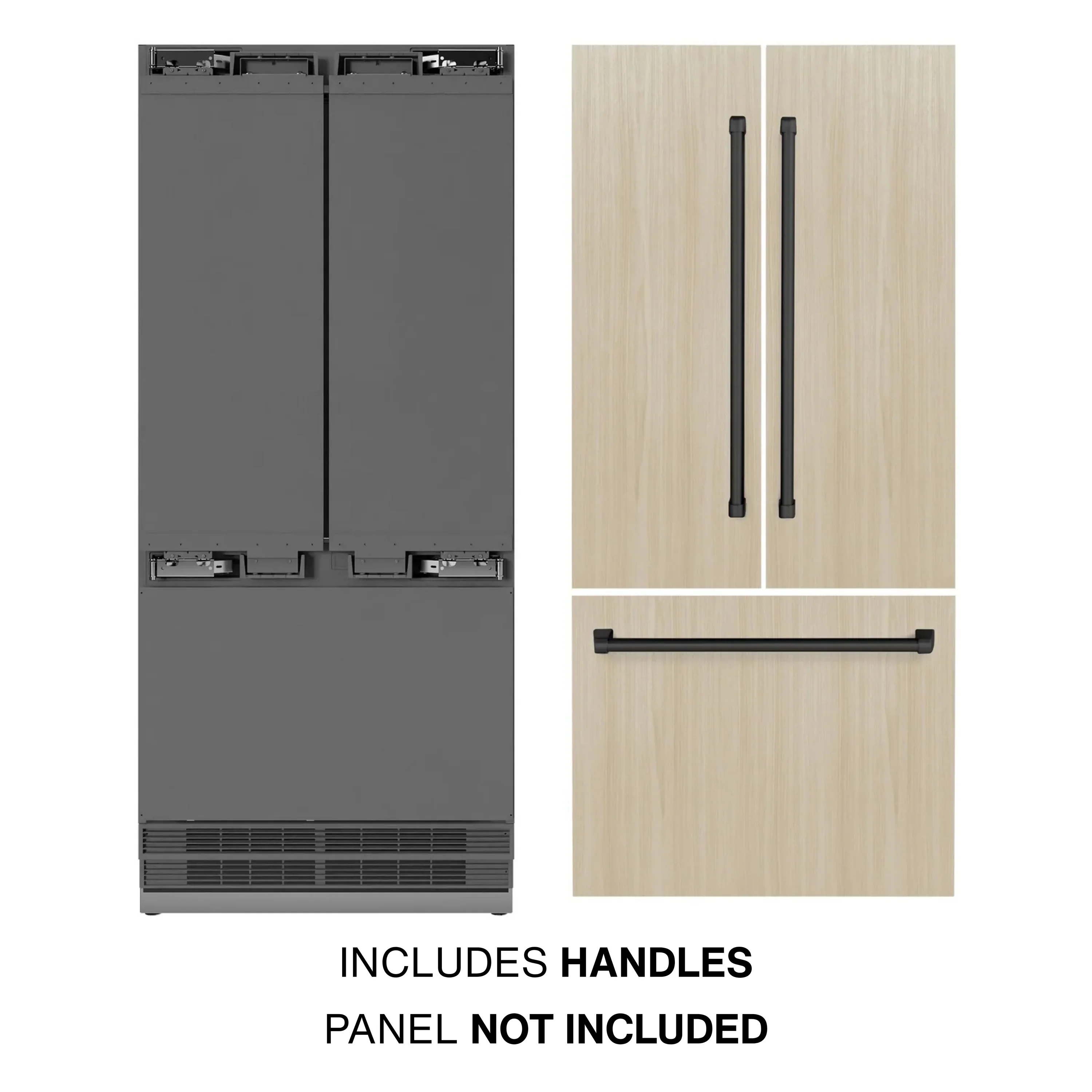ZLINE Autograph Edition 36-Inch 19.6 cu. ft. Panel Ready French Door Built-In Bottom Freezer Refrigerator with Water Dispenser and Ice Maker with Stainless Steel Interior and Matte Black Accents (SRBIVZ-36-MB) - Image 2