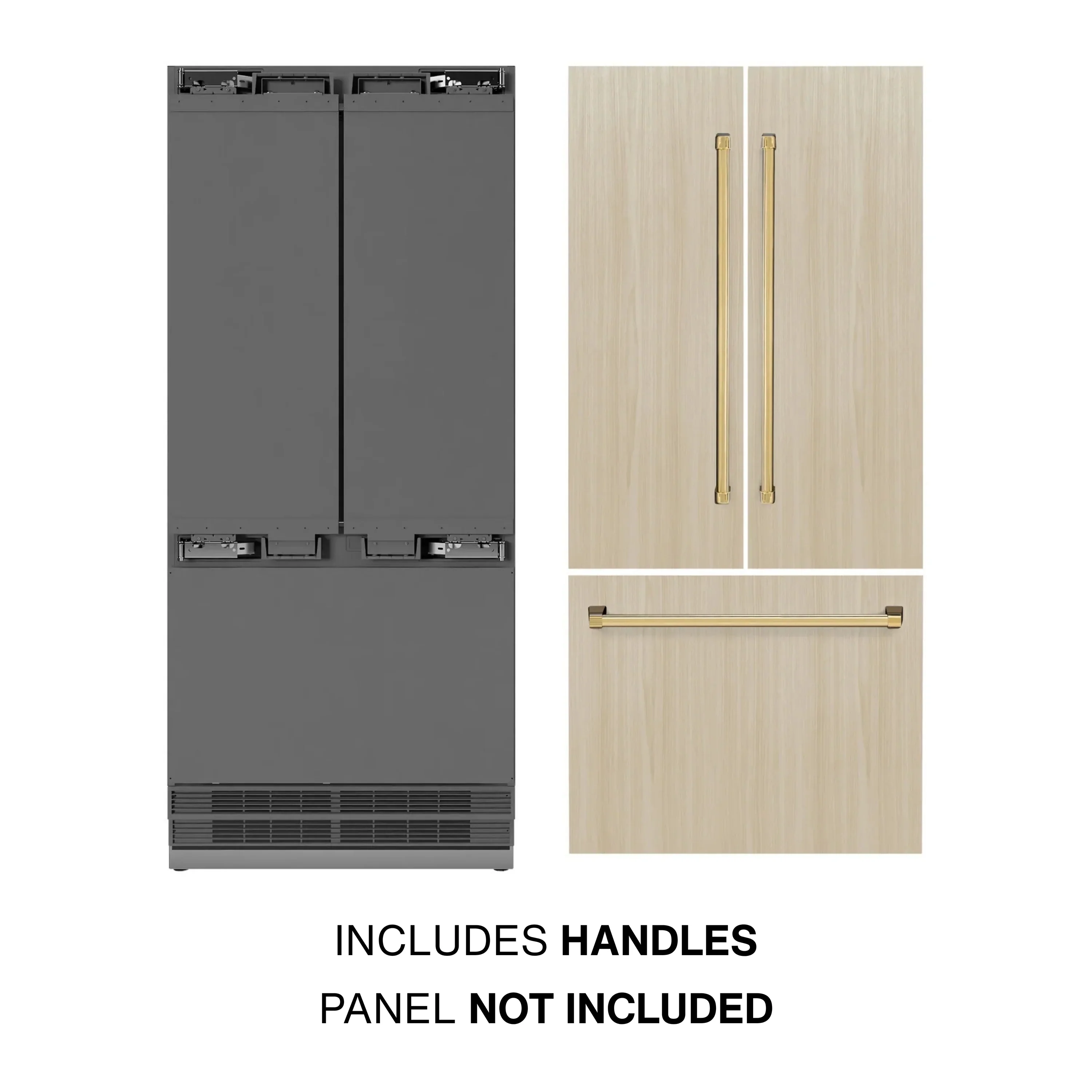 ZLINE Autograph Edition 36-Inch 19.6 cu. ft. Panel Ready French Door Built-In Bottom Freezer Refrigerator with Water Dispenser and Ice Maker with Stainless Steel Interior and Polished Gold Accents (SRBIVZ-36-G) - Image 2