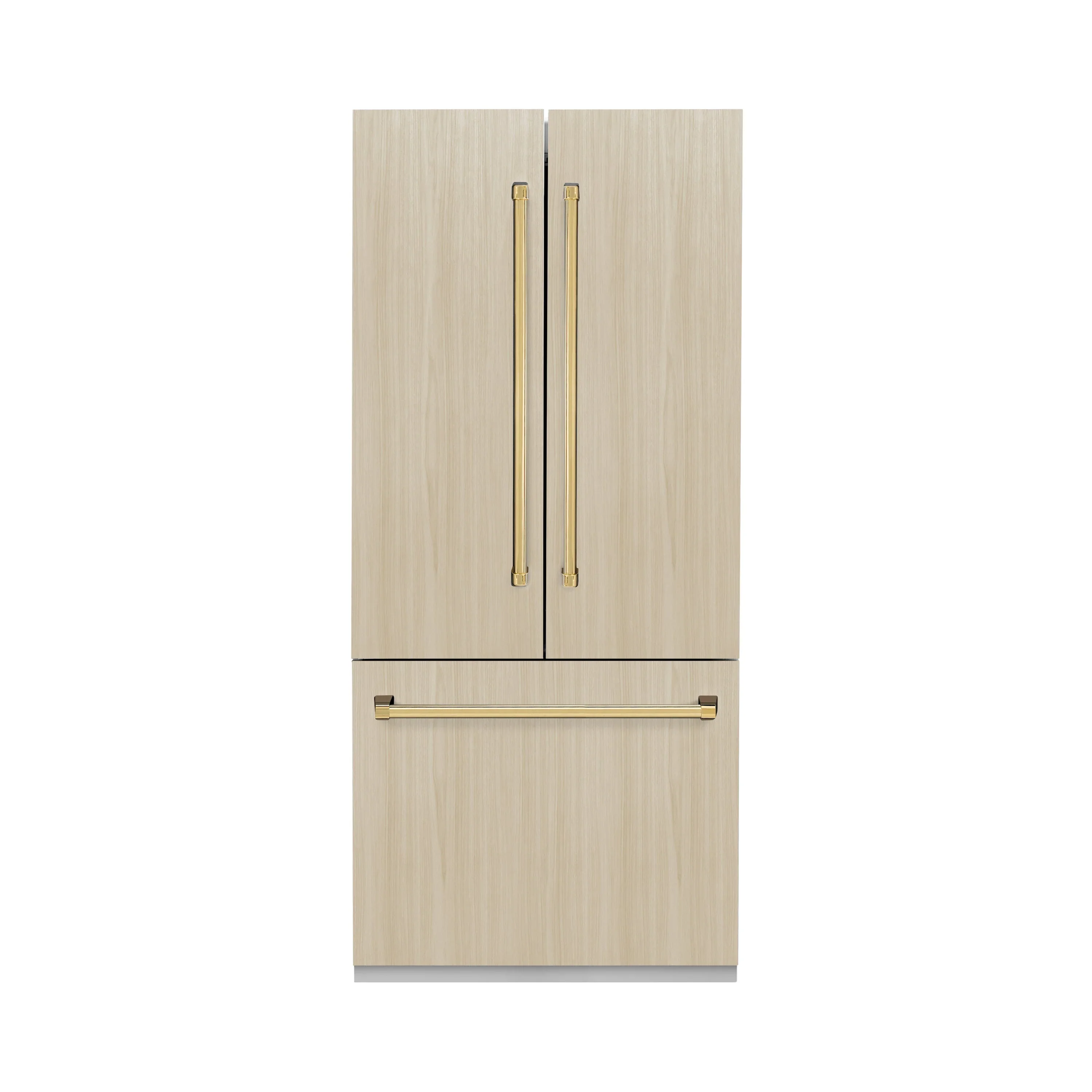 ZLINE Autograph Edition 36-Inch 19.6 cu. ft. Panel Ready French Door Built-In Bottom Freezer Refrigerator with Water Dispenser and Ice Maker with Stainless Steel Interior and Polished Gold Accents (SRBIVZ-36-G) - Image 3