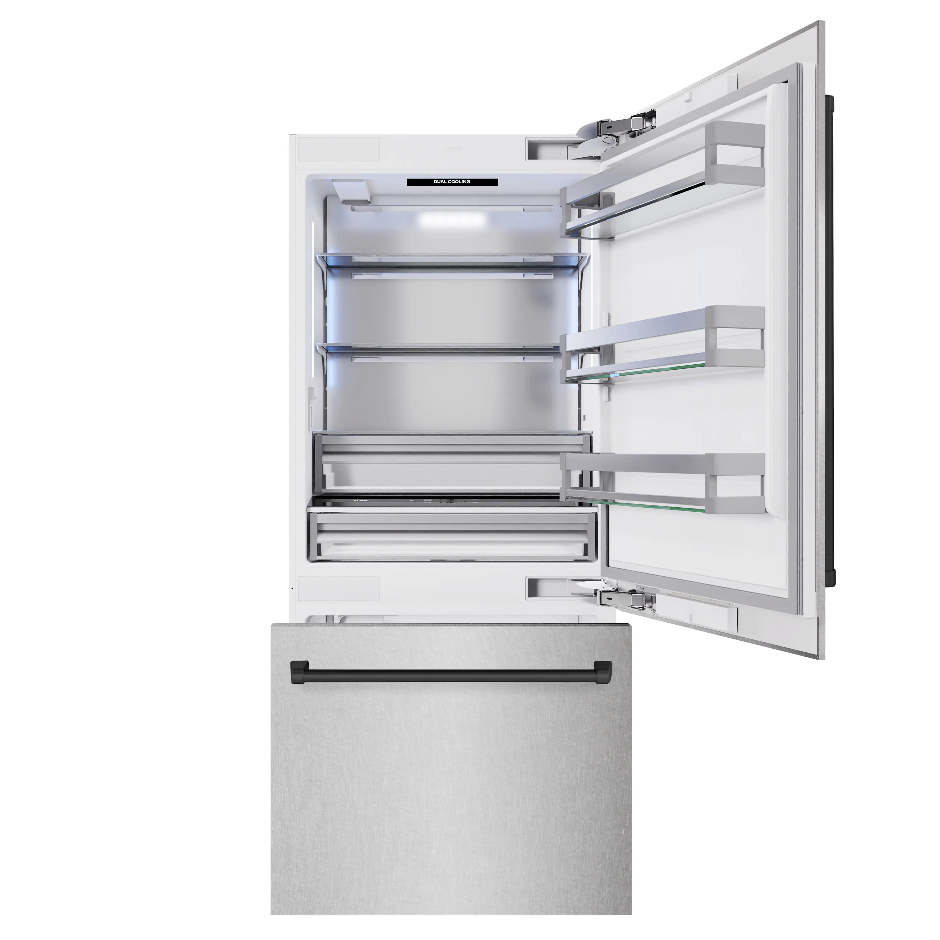 ZLINE Autograph Edition 36-Inch 19.8 Cu. Ft. Built-In Bottom Freezer Refrigerator with Water Dispenser and Ice Maker in Satin Stainless Steel and Matte Black Accents (RBITZ-SN-36-MB) - Image 5