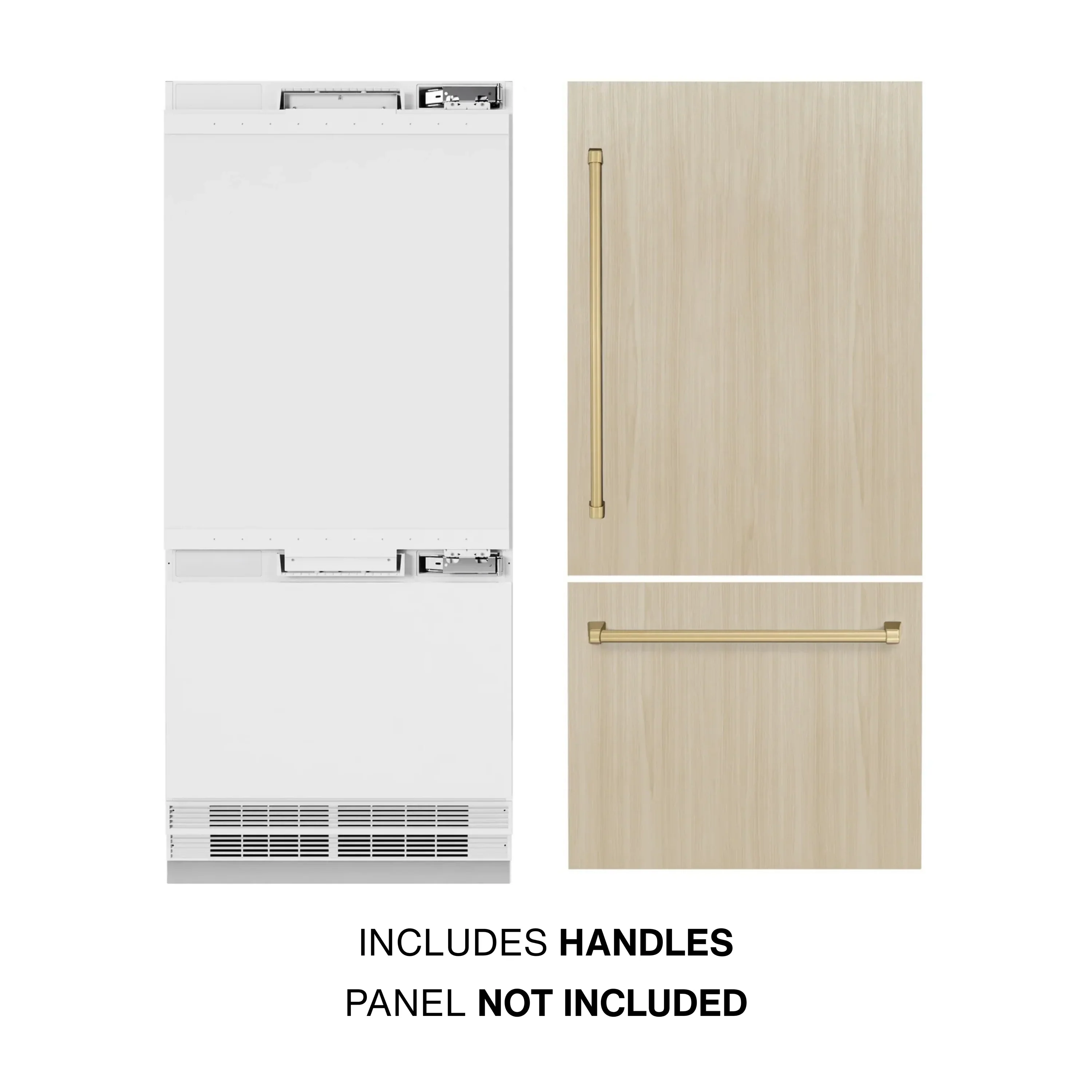 ZLINE Autograph Edition 36-Inch 19.8 Cu. Ft. Built-In Bottom Freezer Refrigerator with Water Dispenser and Ice Maker in Panel Ready with Champagne Bronze Accents (RBITZ-36-CB) - Image 3