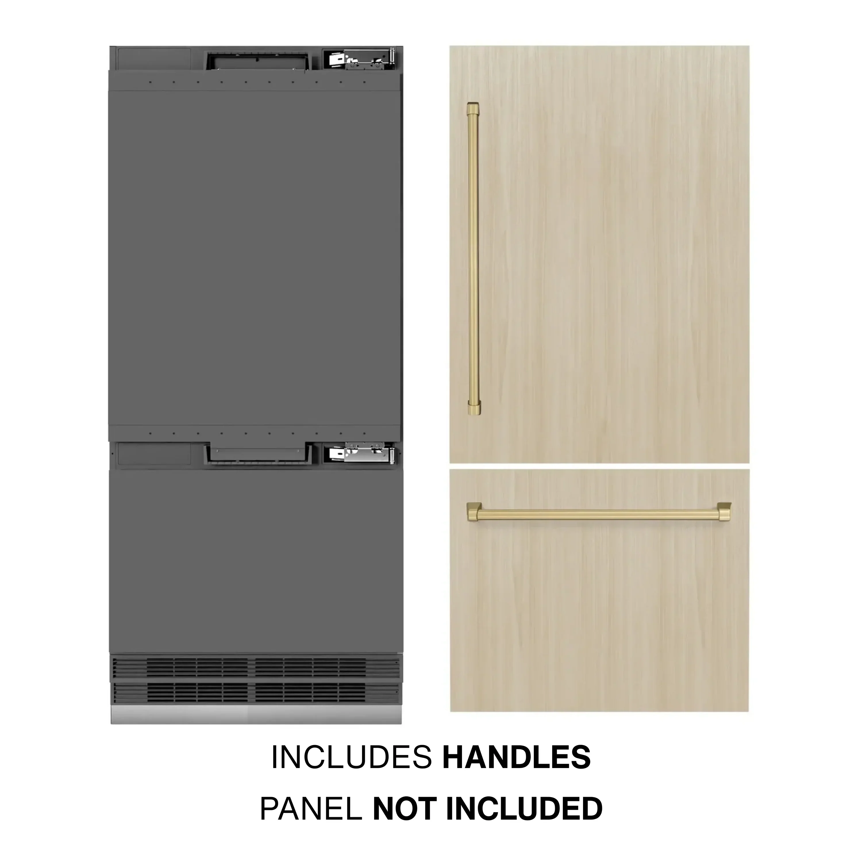 ZLINE Autograph Edition 36-Inch 19.8 Cu. Ft. Built-In Bottom Freezer Refrigerator with Water Dispenser and Ice Maker in Panel Ready with Graphite Gray Interior and Champagne Bronze Accents (GRBITZ-36-CB) - Image 3