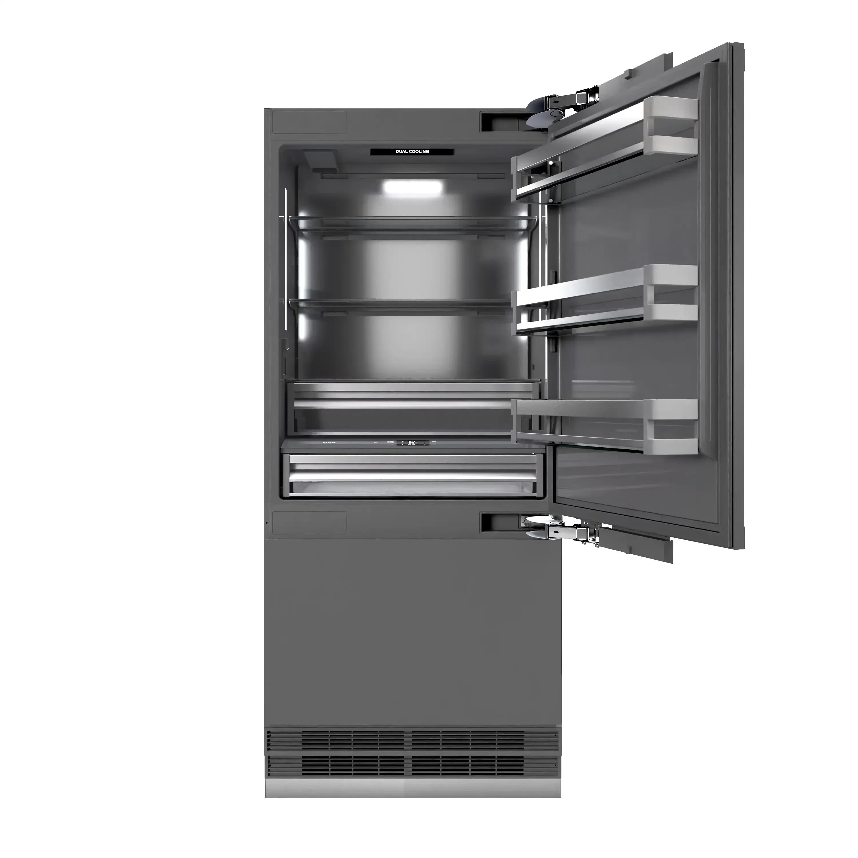 ZLINE Autograph Edition 36-Inch 19.8 Cu. Ft. Built-In Bottom Freezer Refrigerator with Water Dispenser and Ice Maker in Panel Ready with Graphite Gray Interior and Champagne Bronze Accents (GRBITZ-36-CB) - Image 5