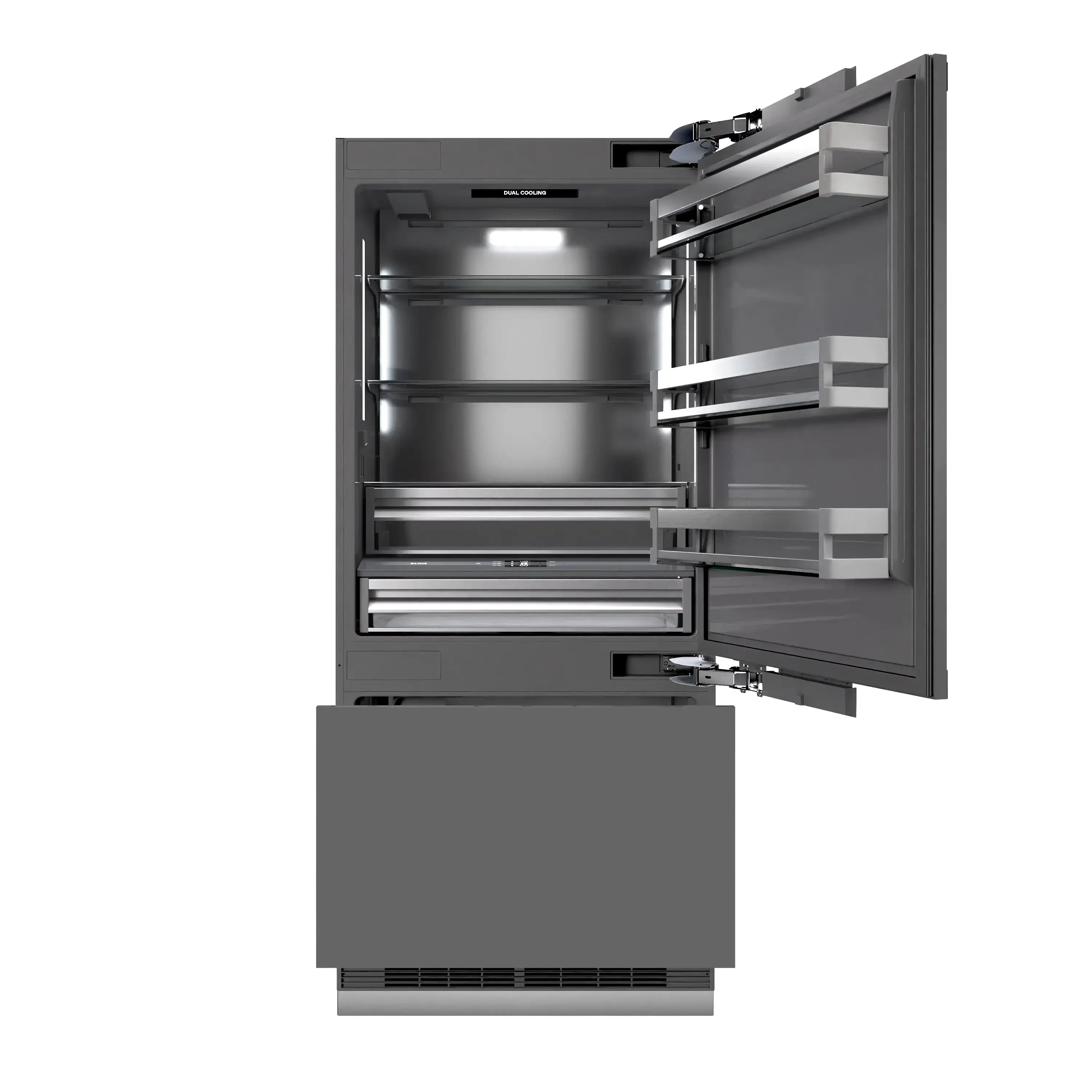 ZLINE Autograph Edition 36-Inch 19.8 Cu. Ft. Built-In Bottom Freezer Refrigerator with Water Dispenser and Ice Maker in Panel Ready with Graphite Gray Interior and Matte Black Accents (GRBITZ-36-MB) - Image 6