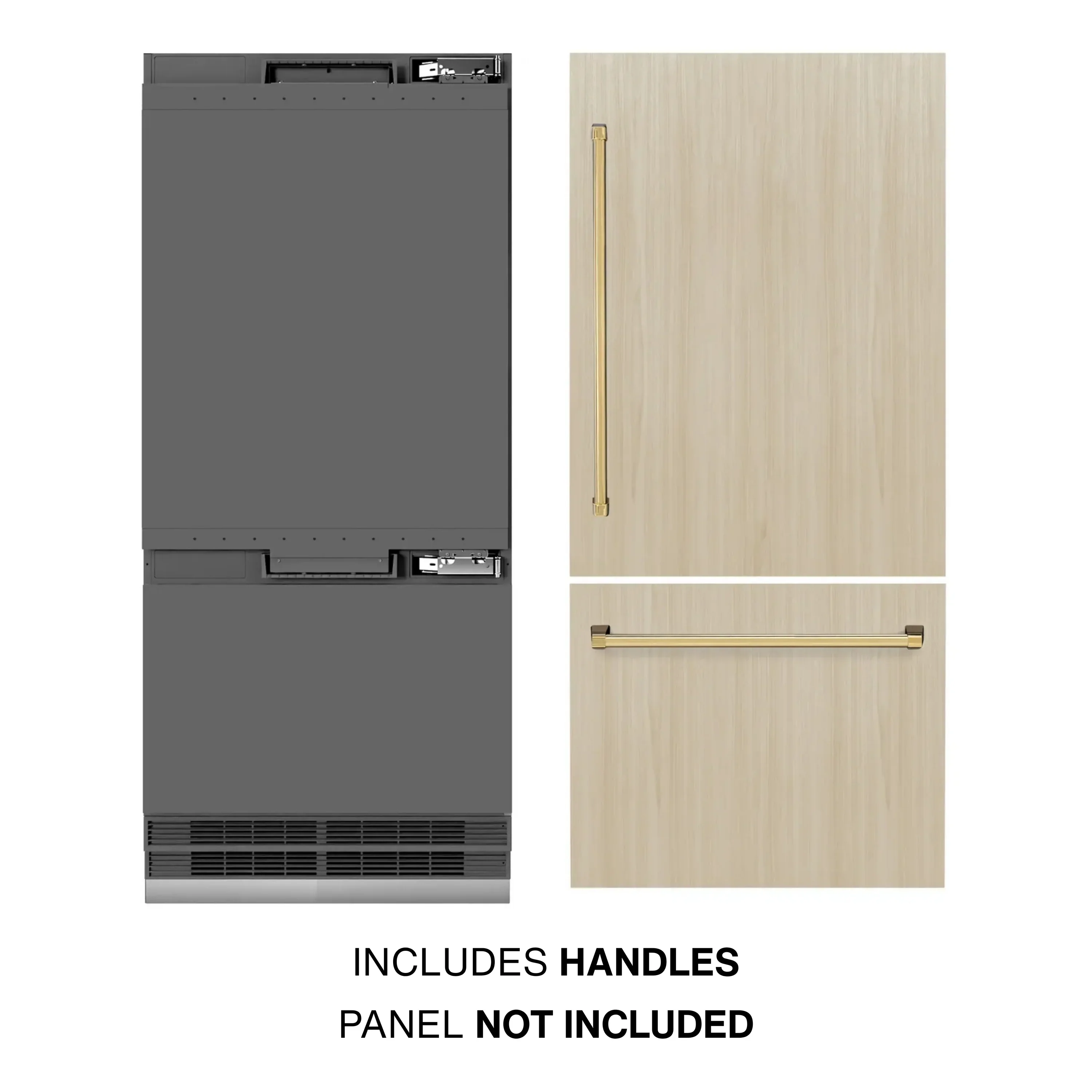 ZLINE Autograph Edition 36-Inch 19.8 Cu. Ft. Built-In Bottom Freezer Refrigerator with Water Dispenser and Ice Maker in Panel Ready with Graphite Gray Interior and Polished Gold Accents (GRBITZ-36-G) - Image 3