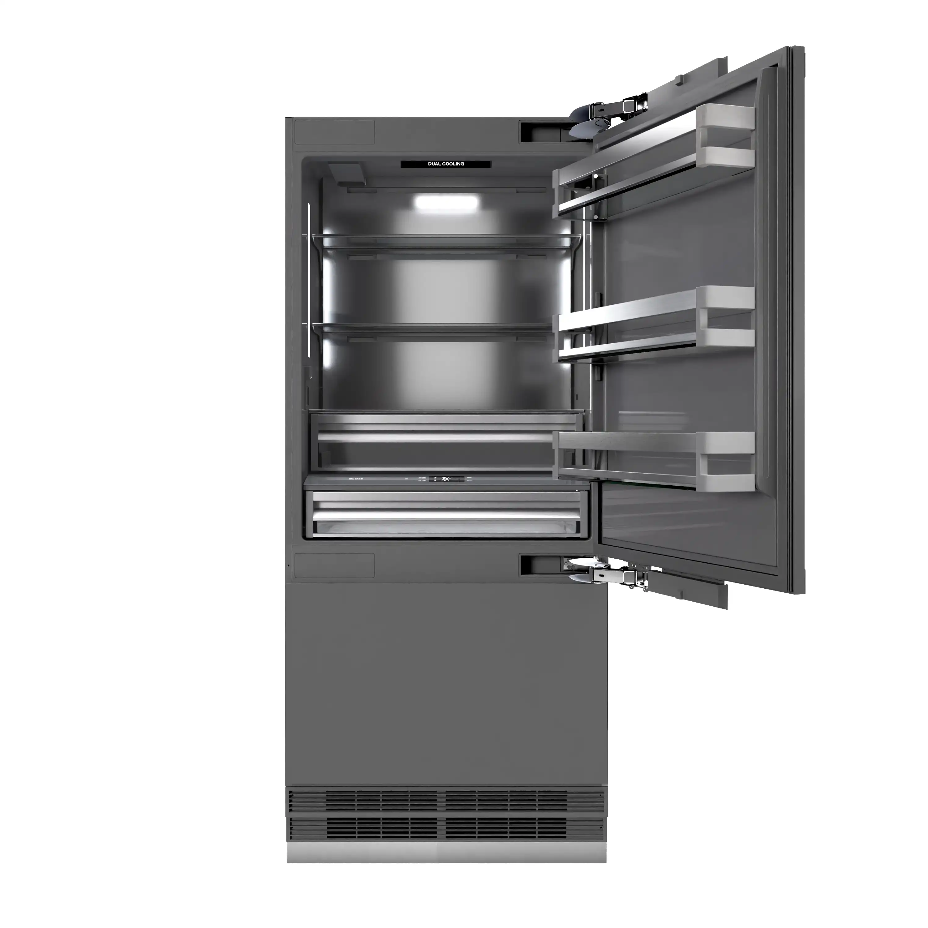 ZLINE Autograph Edition 36-Inch 19.8 Cu. Ft. Built-In Bottom Freezer Refrigerator with Water Dispenser and Ice Maker in Panel Ready with Graphite Gray Interior and Polished Gold Accents (GRBITZ-36-G) - Image 5