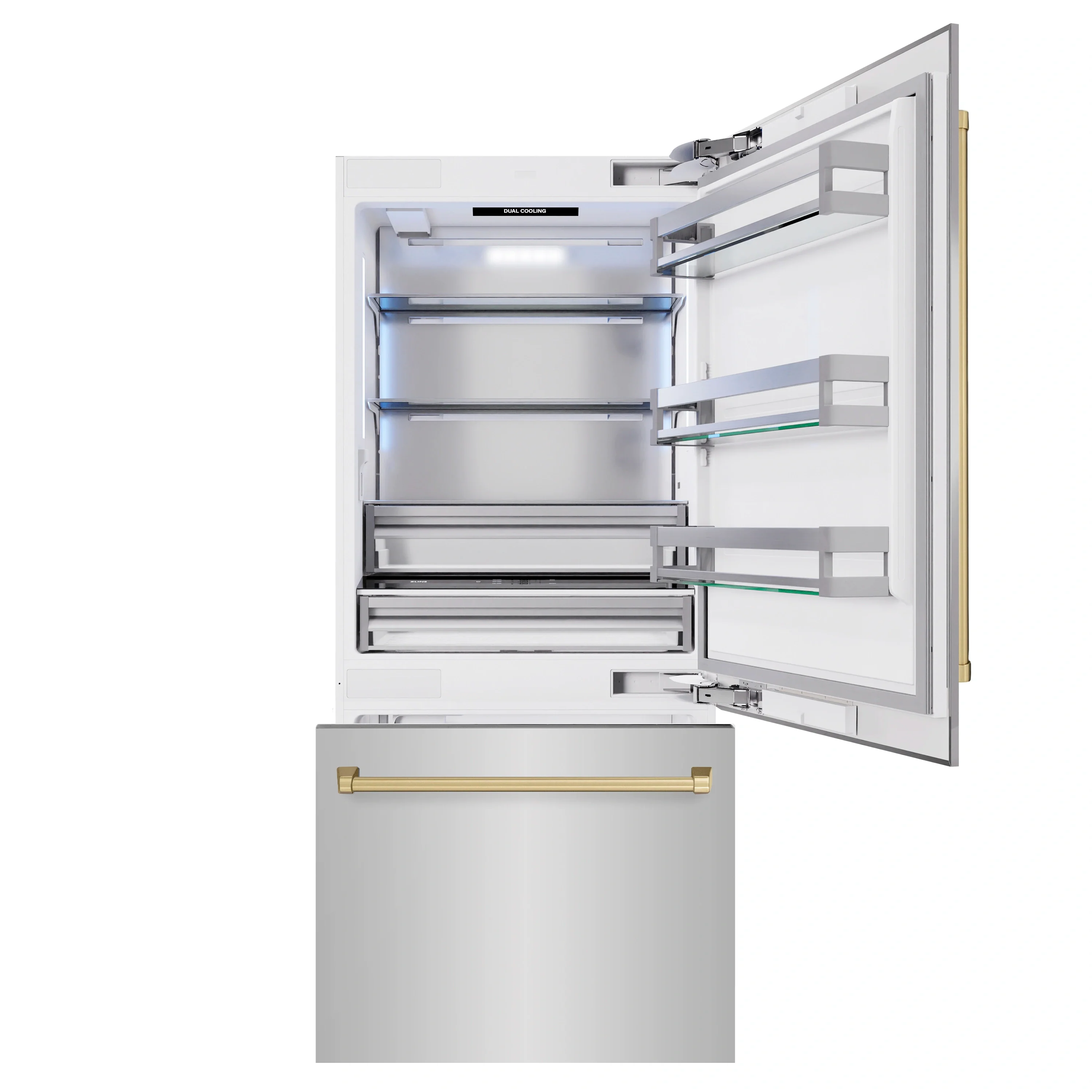 ZLINE Autograph Edition 36-Inch 19.8 Cu. Ft. Built-In Bottom Freezer Refrigerator with Water Dispenser and Ice Maker in Stainless Steel with Champagne Bronze Accents (RBITZ-304-36CB) - Image 3