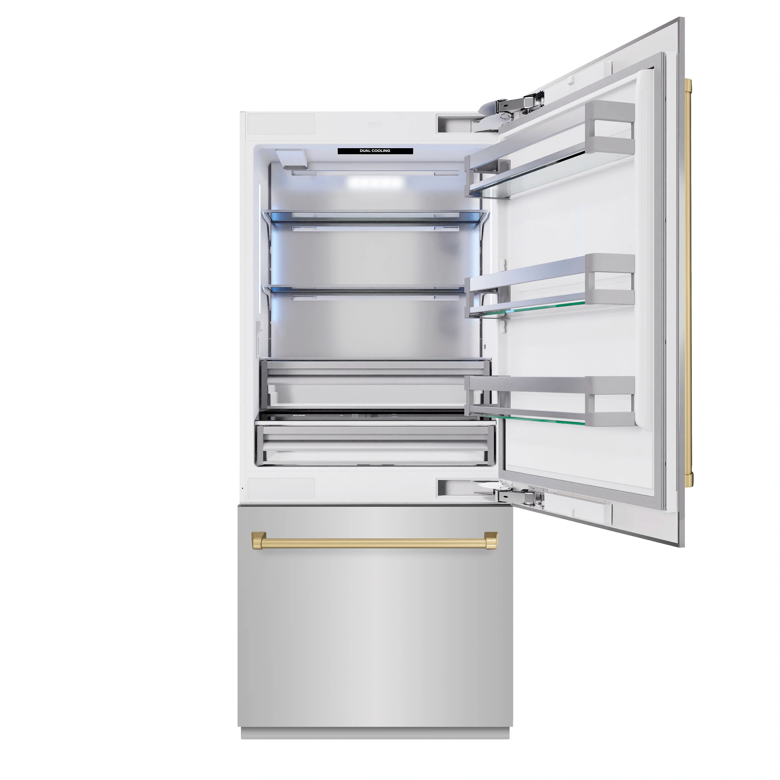 ZLINE Autograph Edition 36-Inch 19.8 Cu. Ft. Built-In Bottom Freezer Refrigerator with Water Dispenser and Ice Maker in Stainless Steel with Champagne Bronze Accents (RBITZ-304-36CB) - Image 5