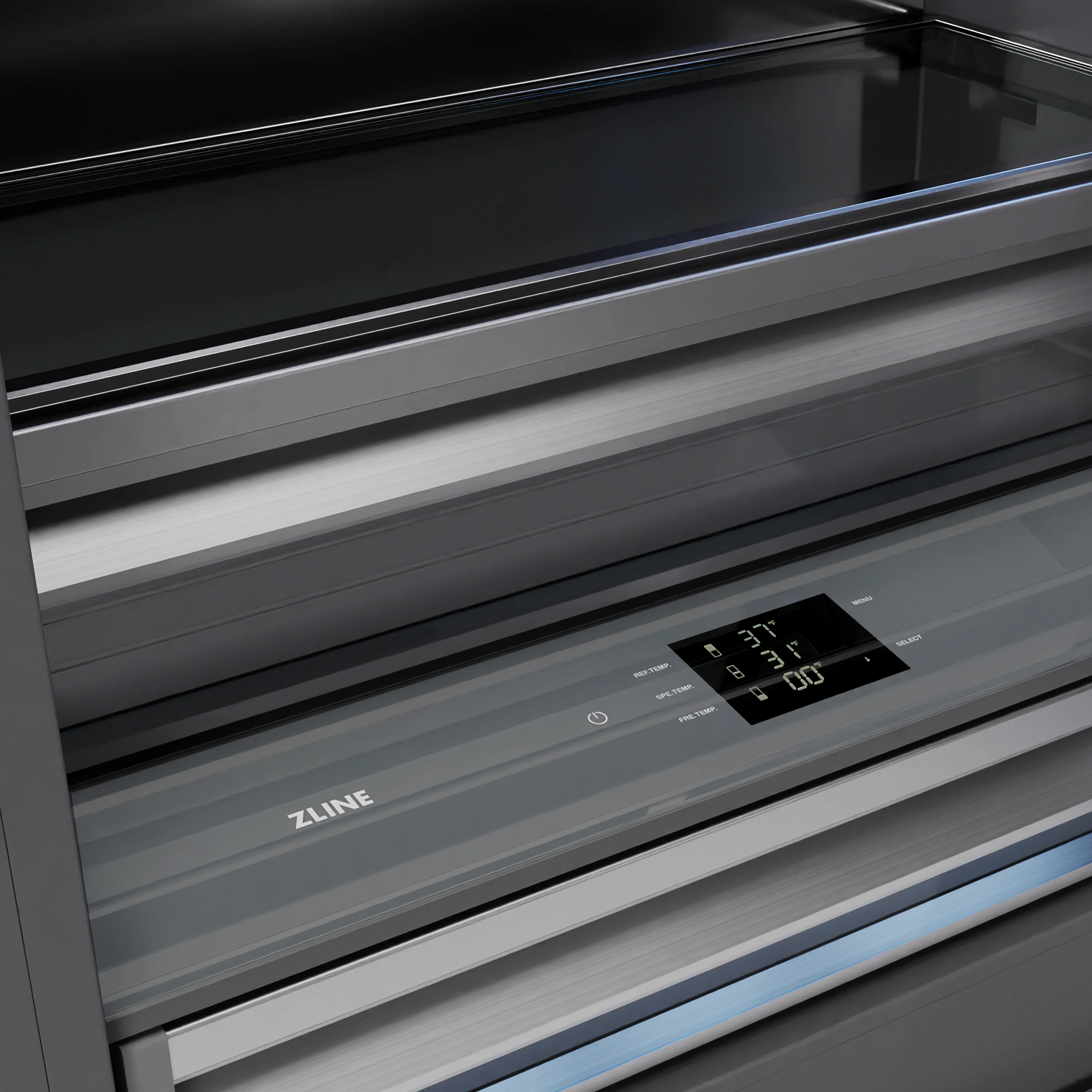 ZLINE Autograph Edition 36-Inch 19.8 Cu. Ft. Built-In Bottom Freezer Refrigerator with Water Dispenser and Ice Maker in Stainless Steel with Graphite Gray Interior and Matte Black Accents (GRBITZ-304-36MB) - Image 11
