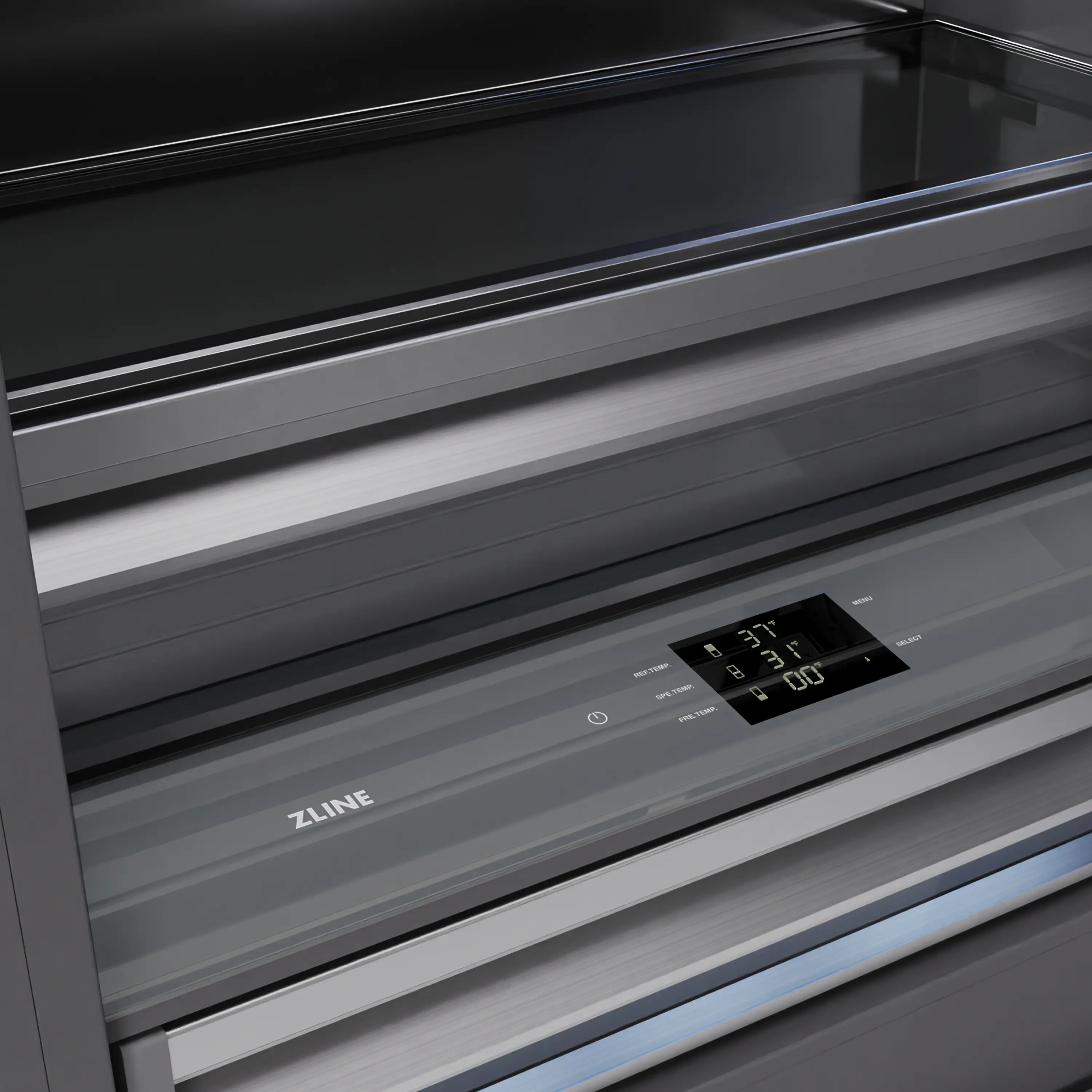 ZLINE Autograph Edition 36-Inch 19.8 Cu. Ft. Built-In Bottom Freezer Refrigerator with Water Dispenser and Ice Maker in Stainless Steel with Graphite Gray Interior and Matte Black Accents (GRBITZ-304-36MB) - Image 9