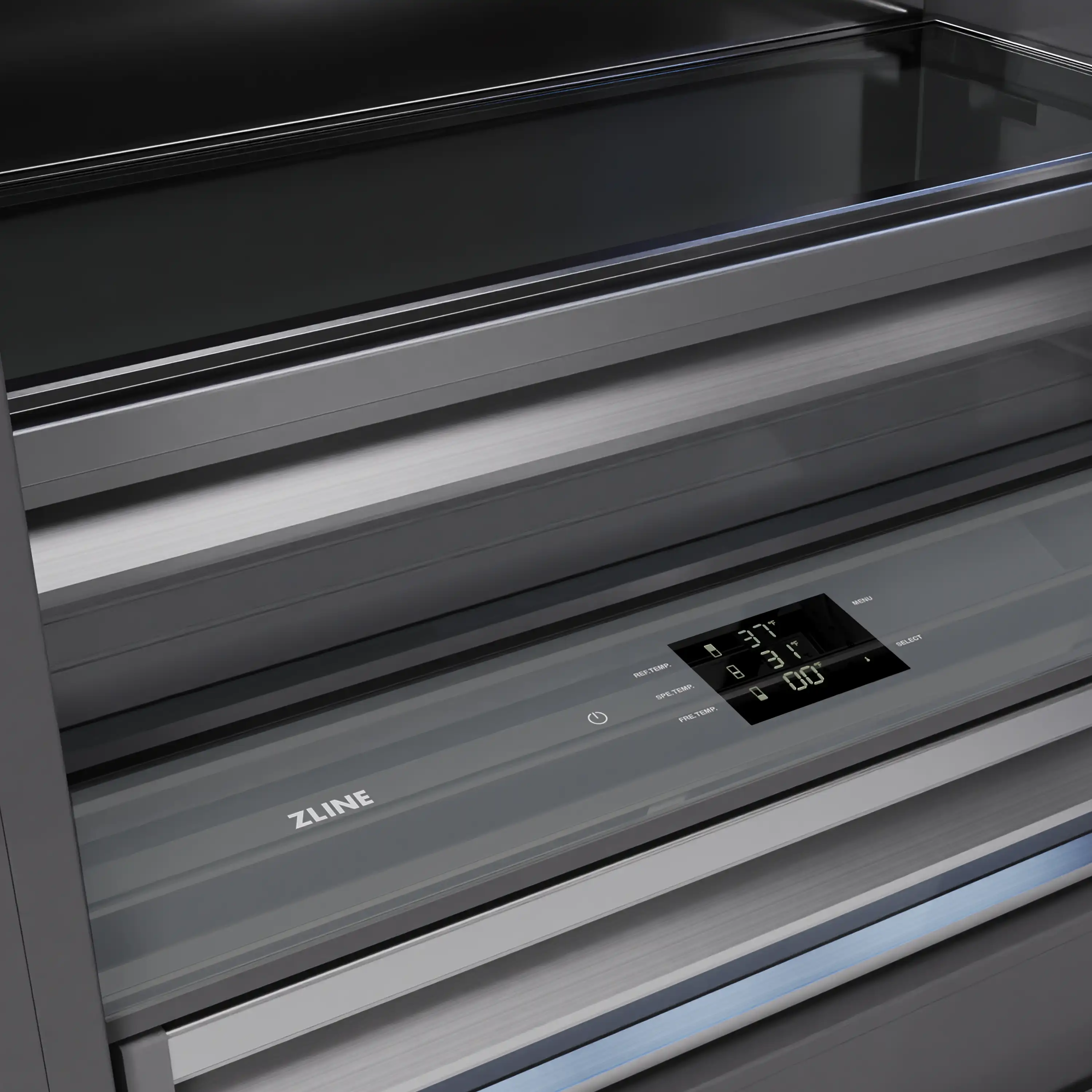 ZLINE Autograph Edition 36-Inch 19.8 Cu. Ft. Built-In Bottom Freezer Refrigerator with Water Dispenser and Ice Maker in Stainless Steel with Graphite Gray Interior and Polished Gold Accents (GRBITZ-304-36G) - Image 6