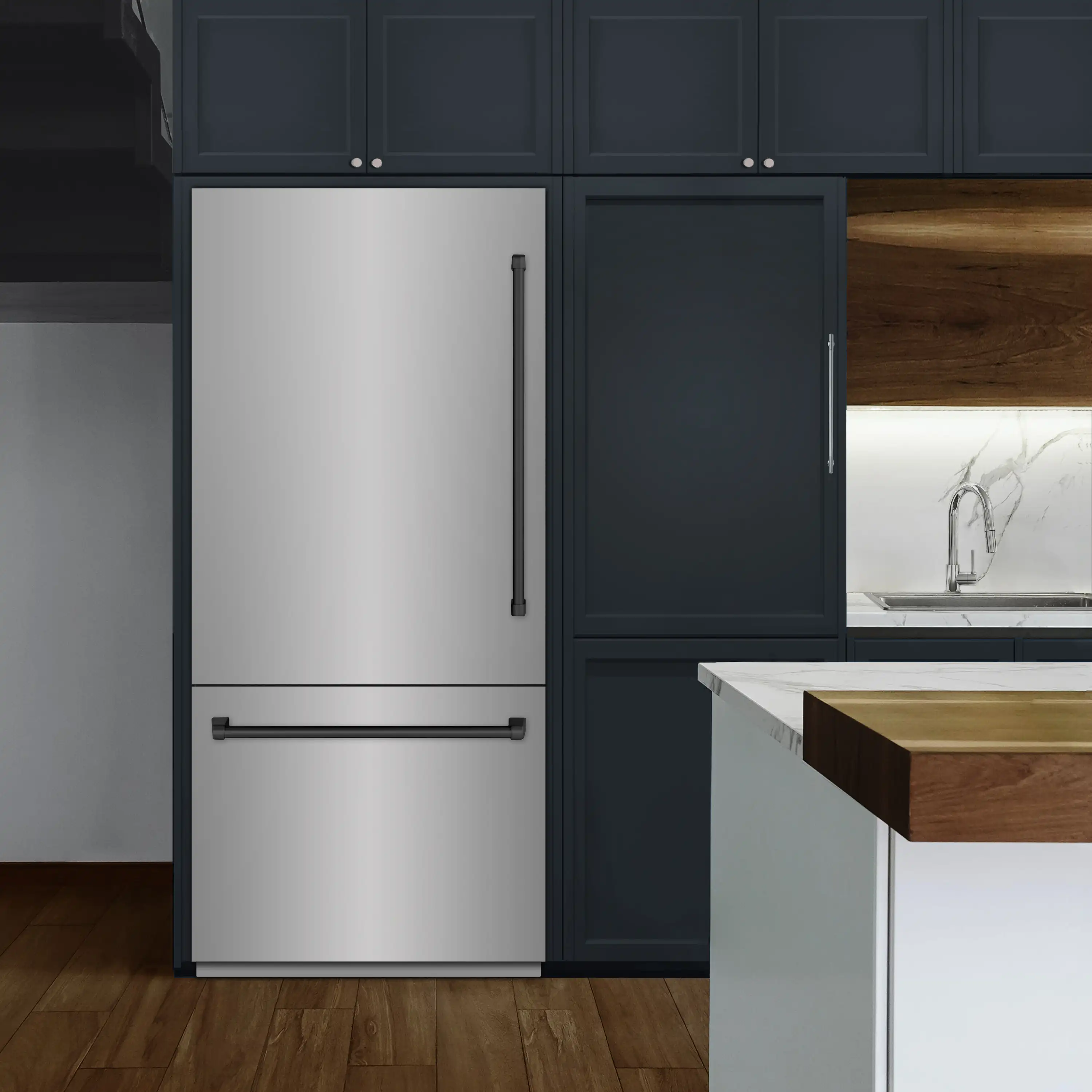ZLINE Autograph Edition 36-Inch 19.8 Cu. Ft. Built-In Bottom Freezer Refrigerator with Water Dispenser and Ice Maker in Stainless Steel with Matte Black Accents (RBITZ-304-36MB) - Image 2