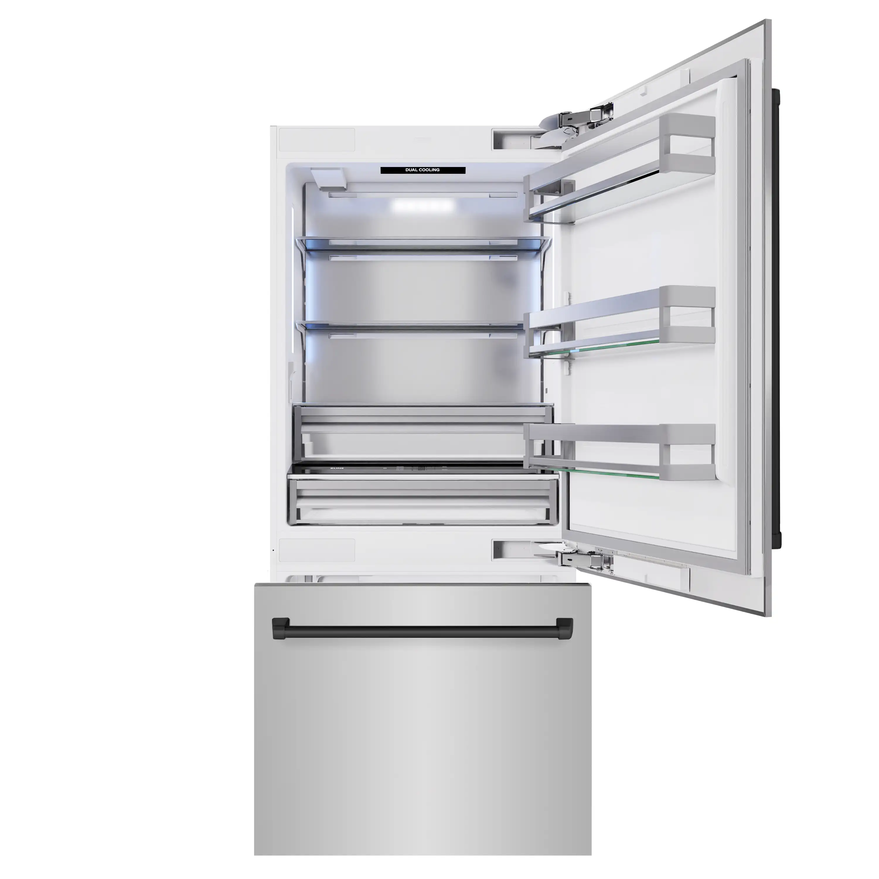 ZLINE Autograph Edition 36-Inch 19.8 Cu. Ft. Built-In Bottom Freezer Refrigerator with Water Dispenser and Ice Maker in Stainless Steel with Matte Black Accents (RBITZ-304-36MB) - Image 4