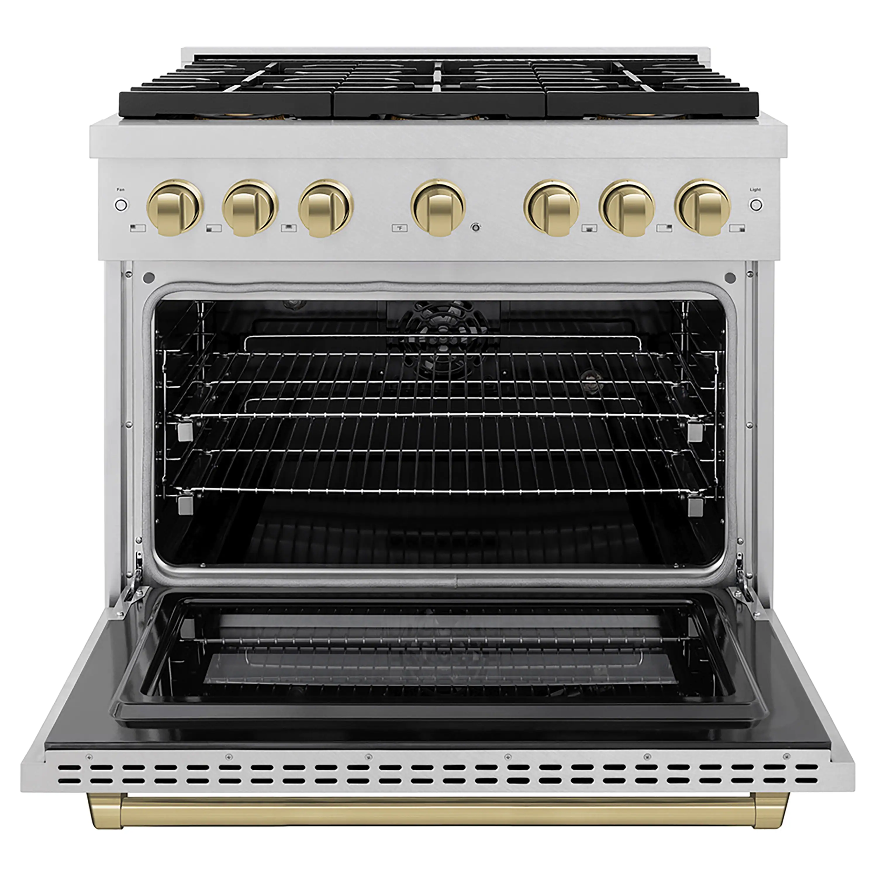 ZLINE Autograph Edition 36-Inch 5.2 cu. ft. Paramount Dual Fuel Range with 6 Burner DuoPro™ Cooktop and Electric Convection Oven in Satin Stainless Steel and Champagne Bronze Accents (PSDRSZ-36-CB) - Image 2